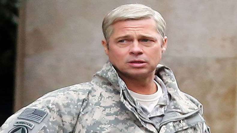 Brad Pitt Sports Grey Hair on 'War Machine' Set