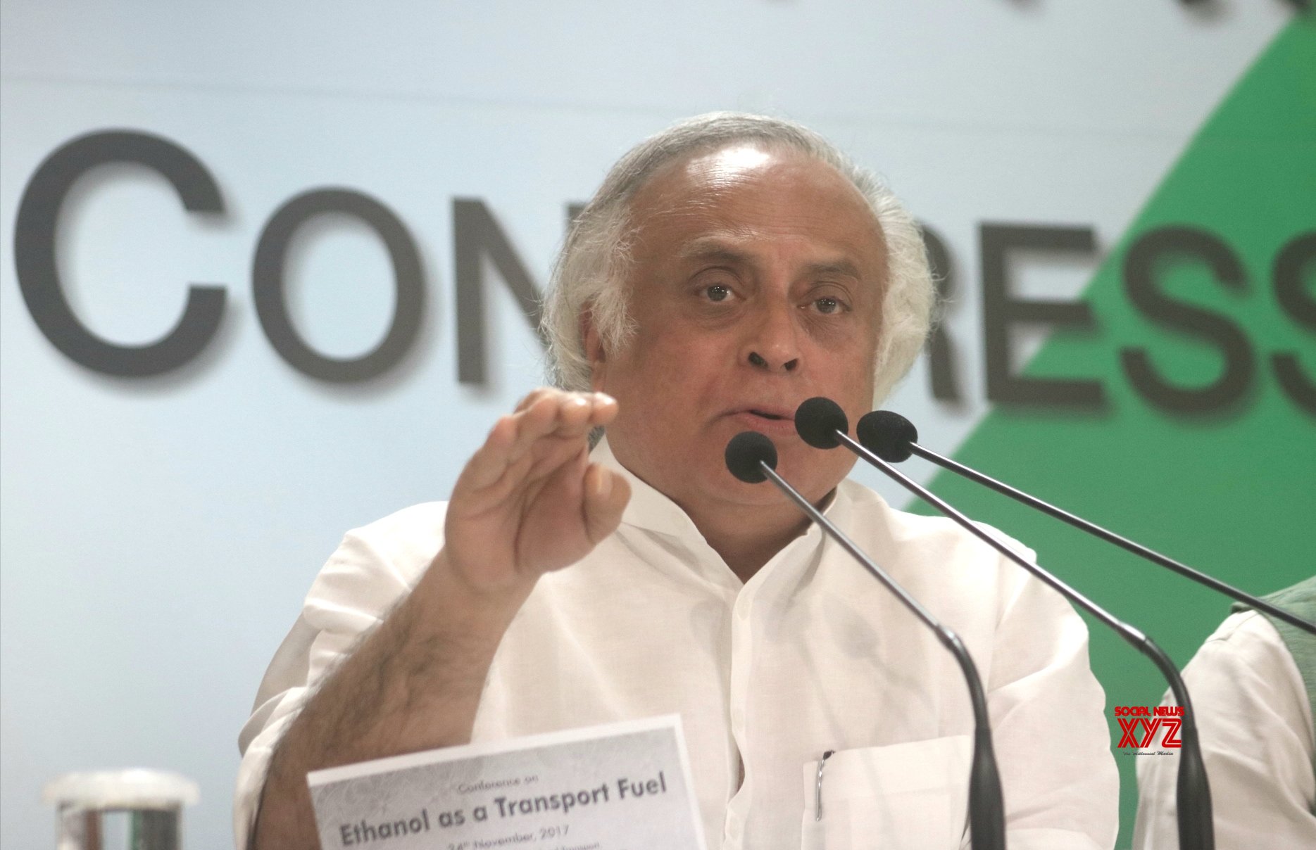 New Delhi: Congresss MP Jairam Ramesh addresses a press conference in New Delhi, on Nov 24, 2017. (Photo: IANS)