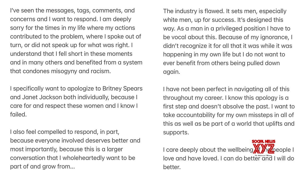 Justin Timberlake says sorry to Britney Spears, Janet Jackson Justin Timberlake says sorry to Britney Spears, Janet Jackson