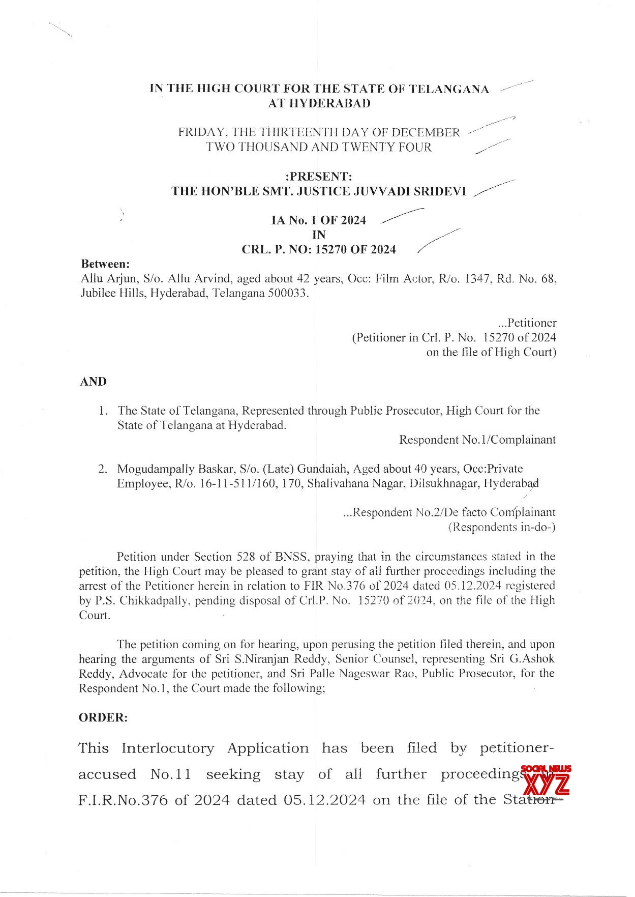 Allu Arjun Bail Order
