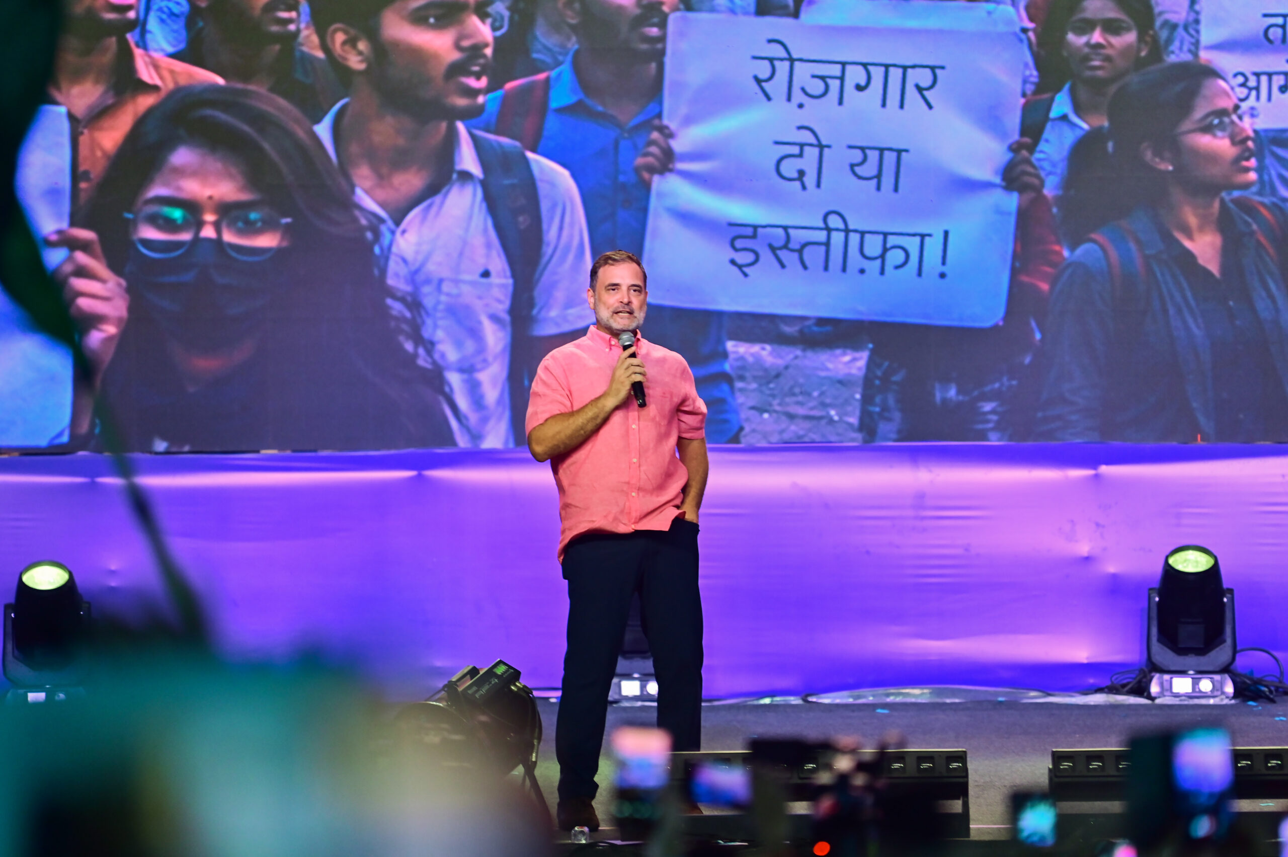 Prayagraj: Leader of the Opposition in the Lok Sabha Rahul Gandhi addresses the gathering during the 'Chhatron Ki Goonj' programme in Prayagraj, Uttar Pradesh, on Saturday, August 8, 2026. (Photo: IANS)
