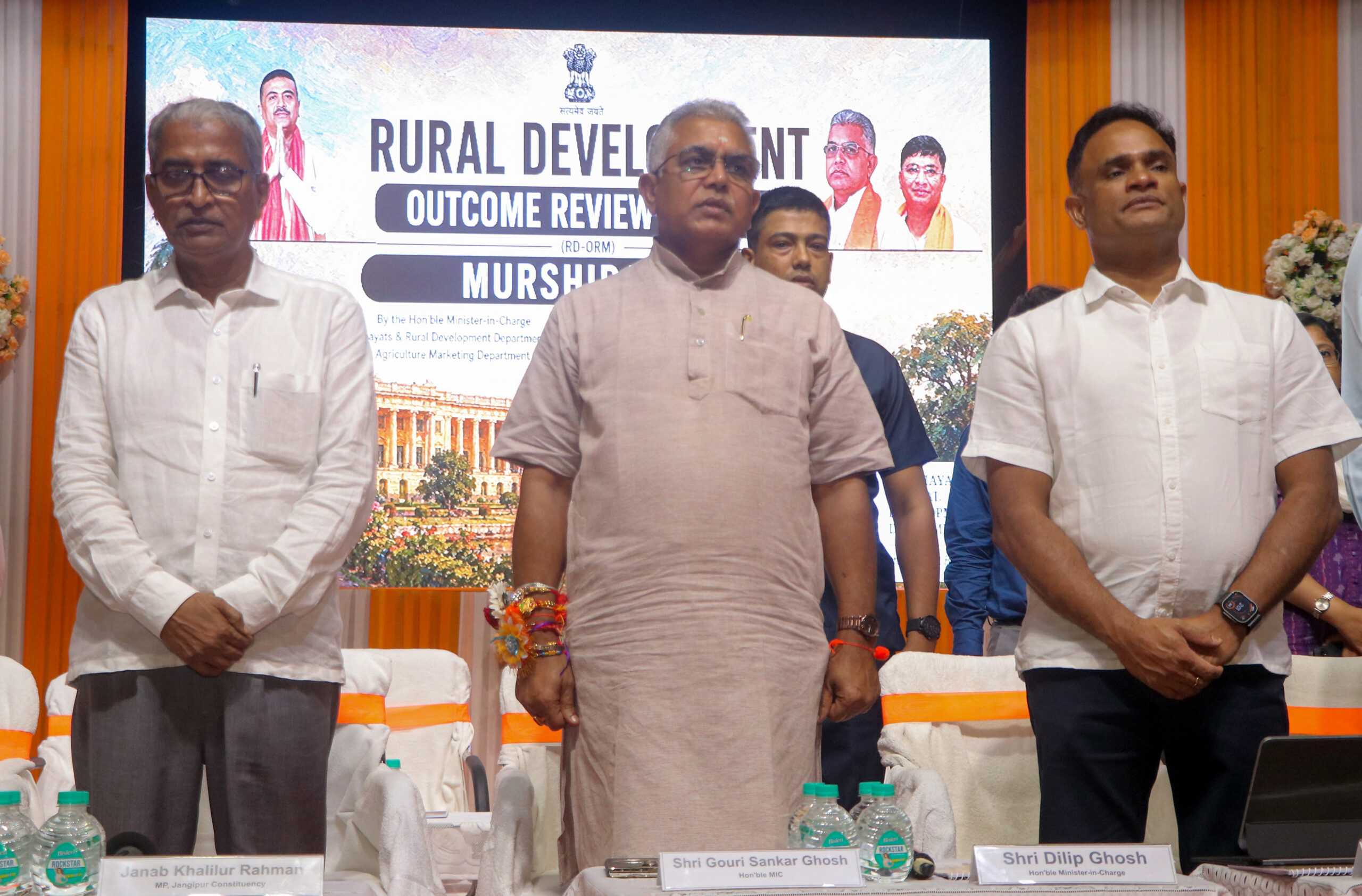 Berhampore: West Bengal Panchayat and Rural Development and Agricultural Marketing Minister Dilip Ghosh attends a government programme at Rabindra Sadan, in Berhampore, Murshidabad district, West Bengal, on Friday, August 28, 2026. (Photo: IANS)
