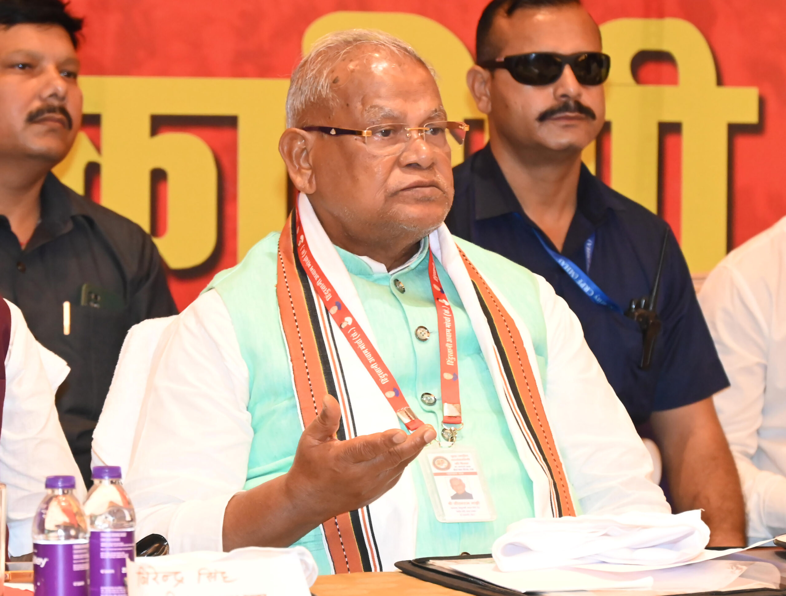 Patna: Union Minister for Micro, Small and Medium Enterprises and Hindustani Awam Morcha (Secular) founder Jitan Ram Manjhi during the National Executive meeting of the Yuva Hindustani Awam Morcha (Secular) in Patna on Sunday, August 09, 2026. (Photo: IANS)