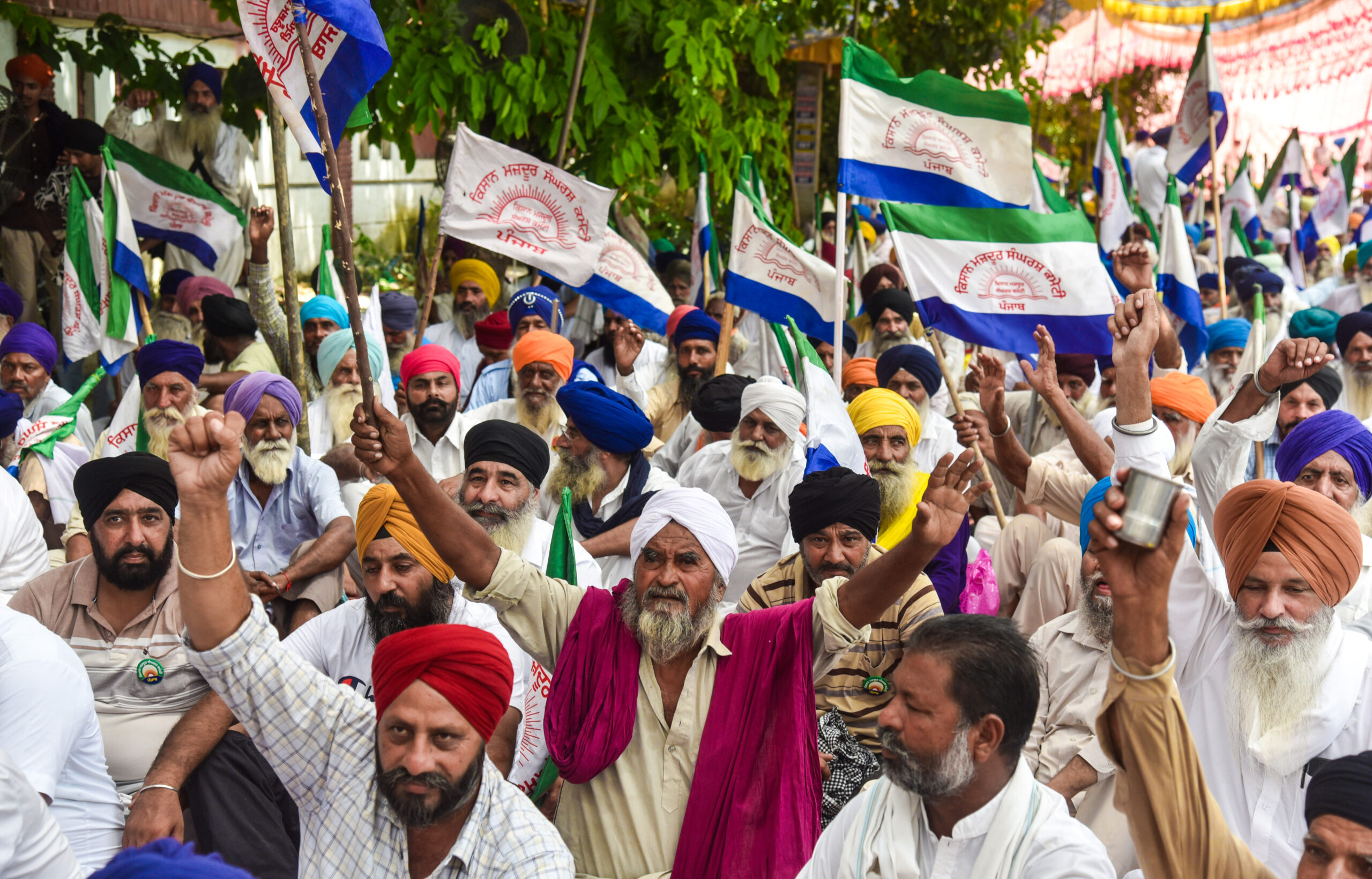 Amritsar: Farmers shout slogans as they stage a protest against the Punjab government in support of their various pending demands, in Amritsar, Punjab, on Monday, August 31, 2026. (Photo: IANS)
