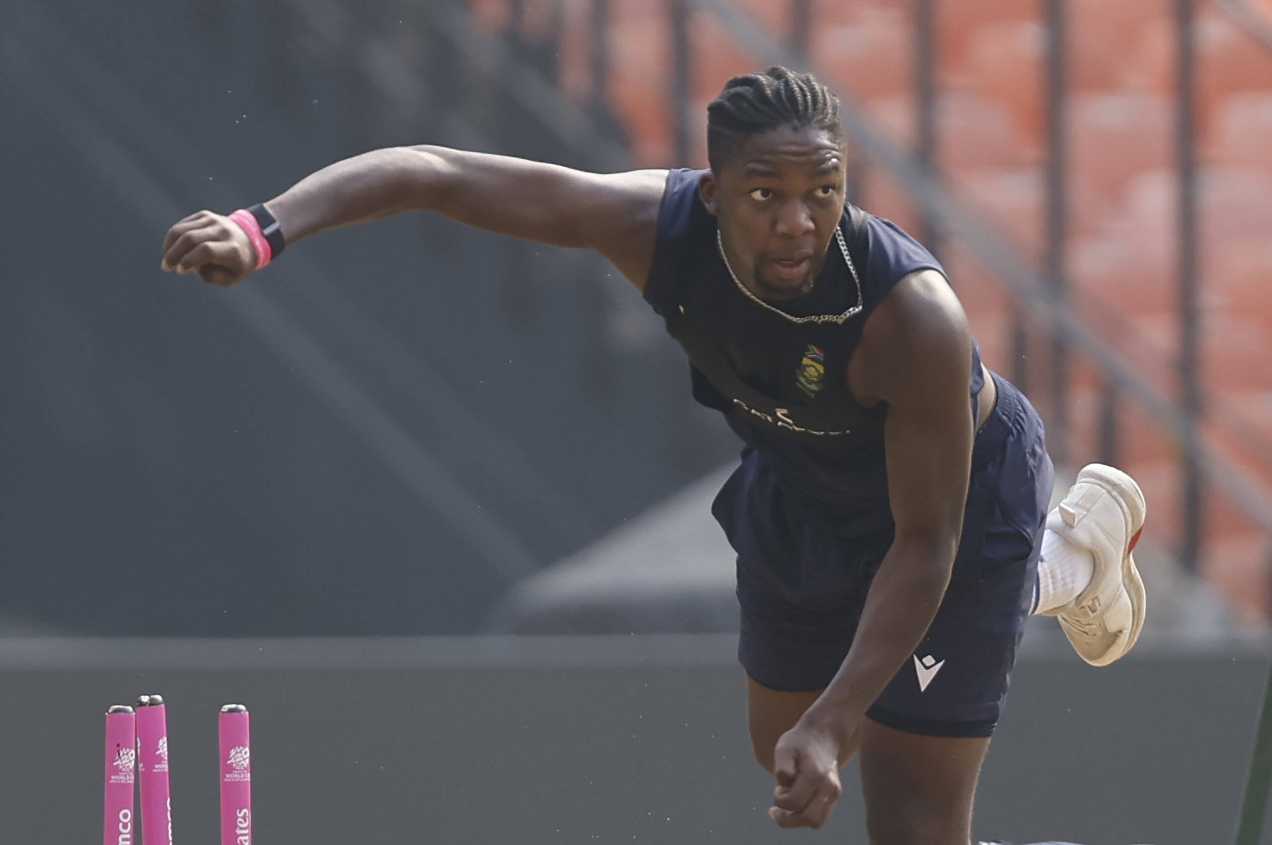 Ahmedabad: South Africas Kwena Maphaka participates in a practice session ahead of the ICC Mens T20 World Cup 2026 match against India in Ahmedabad on Friday, February 20, 2026. (Photo: IANS)