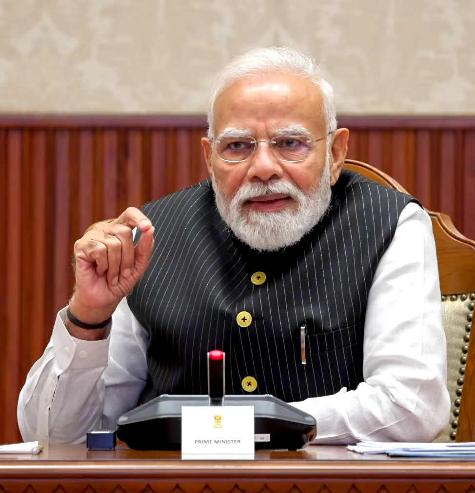 New Delhi: Prime Minister Narendra Modi speaks during an interaction with CEOs of space startups, in New Delhi on Sunday, August 23, 2026. (Photo: IANS/Video Grab)