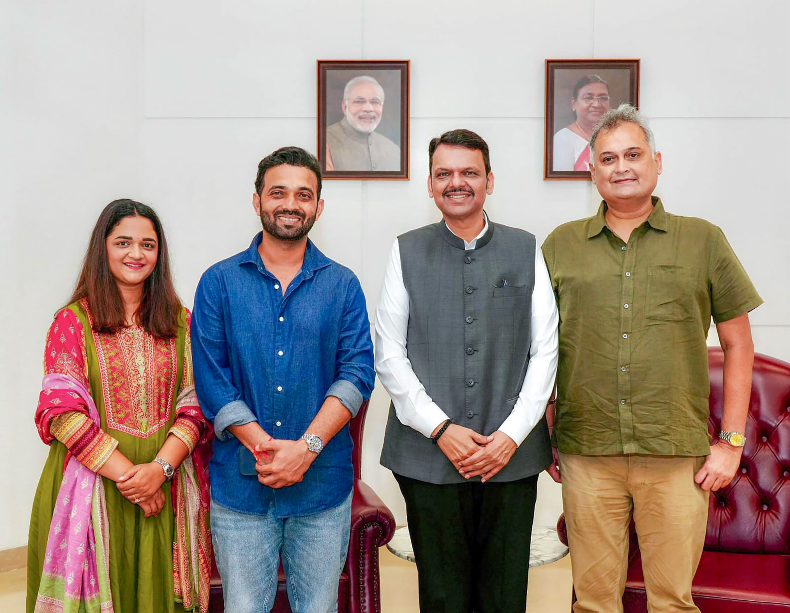 Mumbai: Maharashtra Chief Minister Devendra Fadnavis meets cricketer Ajinkya Rahane at Varsha residence in Mumbai on Tuesday, September 1, 2026. (Photo: IANS/X/@CMOMaharashtra)