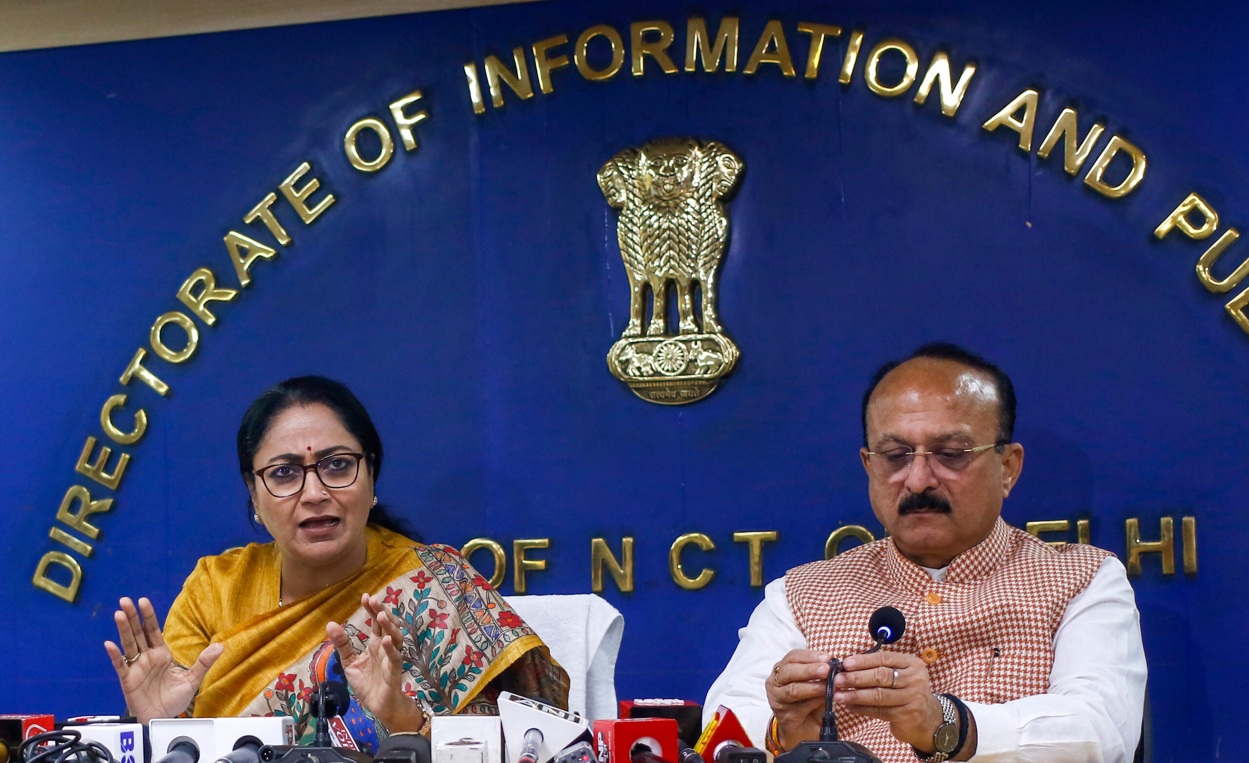 New Delhi: Delhi Chief Minister Rekha Gupta along with cabinet minister Ashish Sood addresses a press conference at Delhi Secretariat in New Delhi on Tuesday, September 1, 2026. (Photo: IANS/Wasim Sarvar)