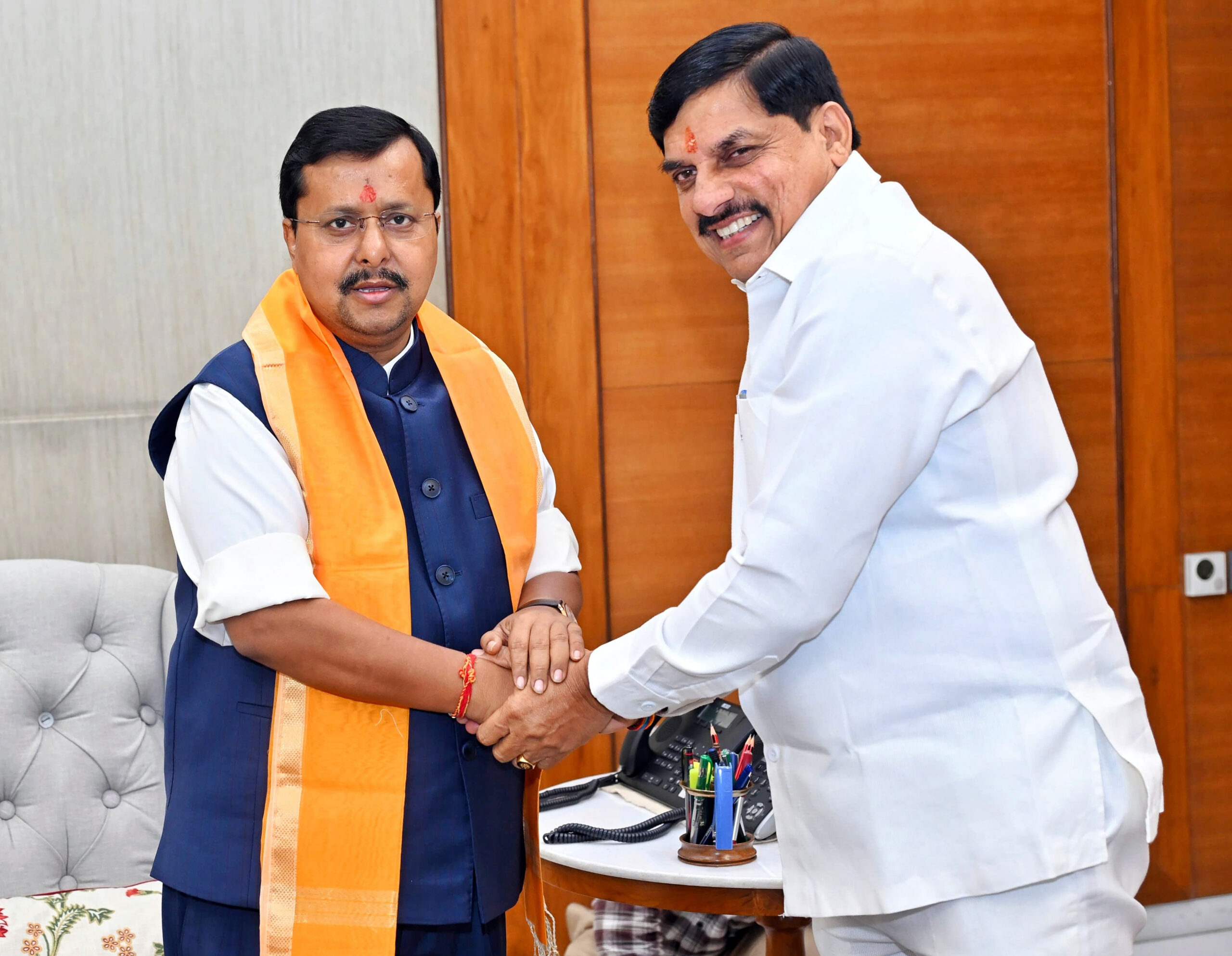 New Delhi: Madhya Pradesh Chief Minister Mohan Yadav meets BJP National President Nitin Nabin at the BJP office in New Delhi on Tuesday, September 01, 2026. (Photo: IANS/X/@DrMohanYadav51)