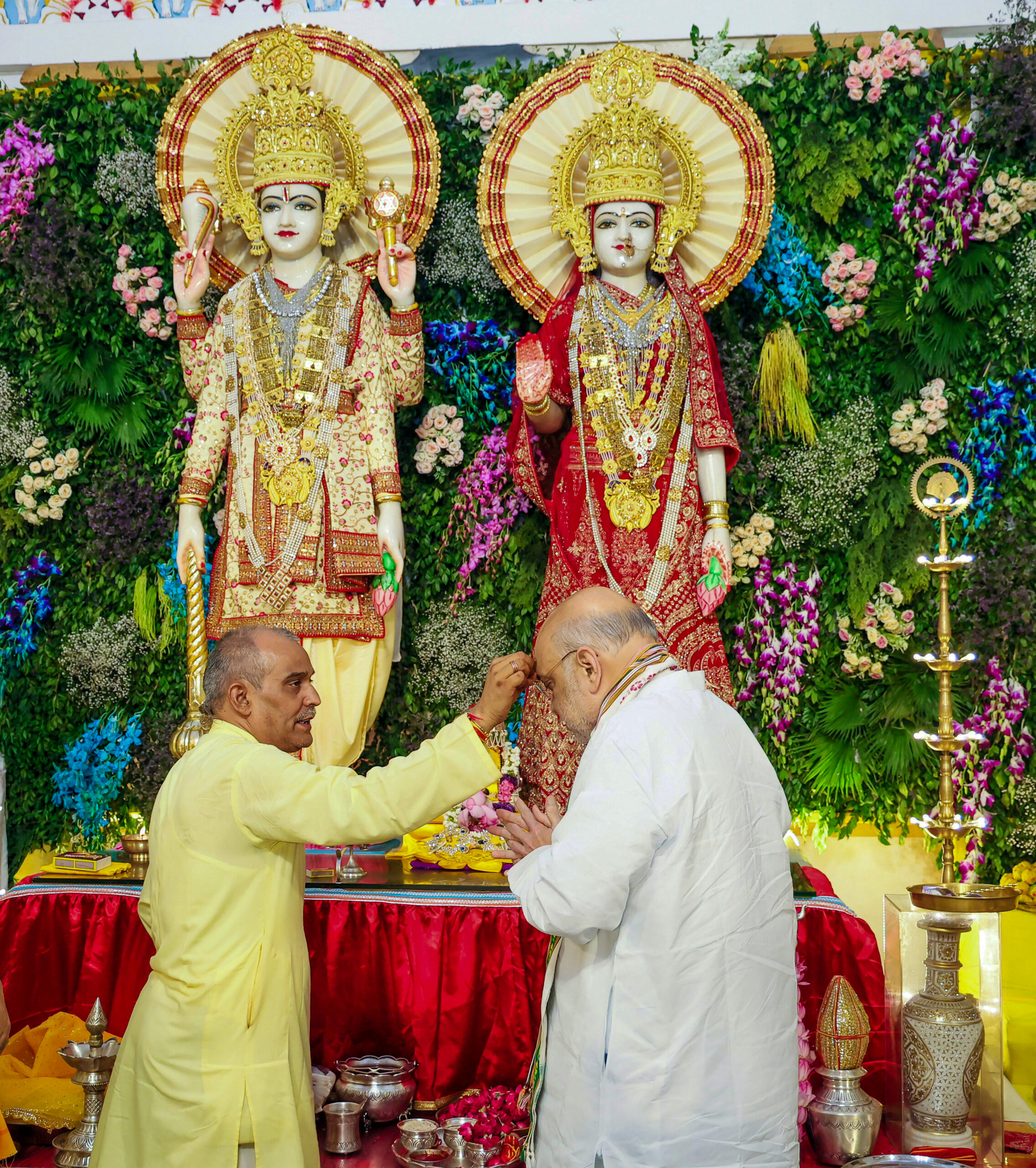 New Delhi: Union Home Minister Amit Shah offers prayers at Birla Temple on the occasion of Shri Krishna Janmashtami in New Delhi, Friday, September 04, 2026. (Photo: IANS/X/@AmitShah)
