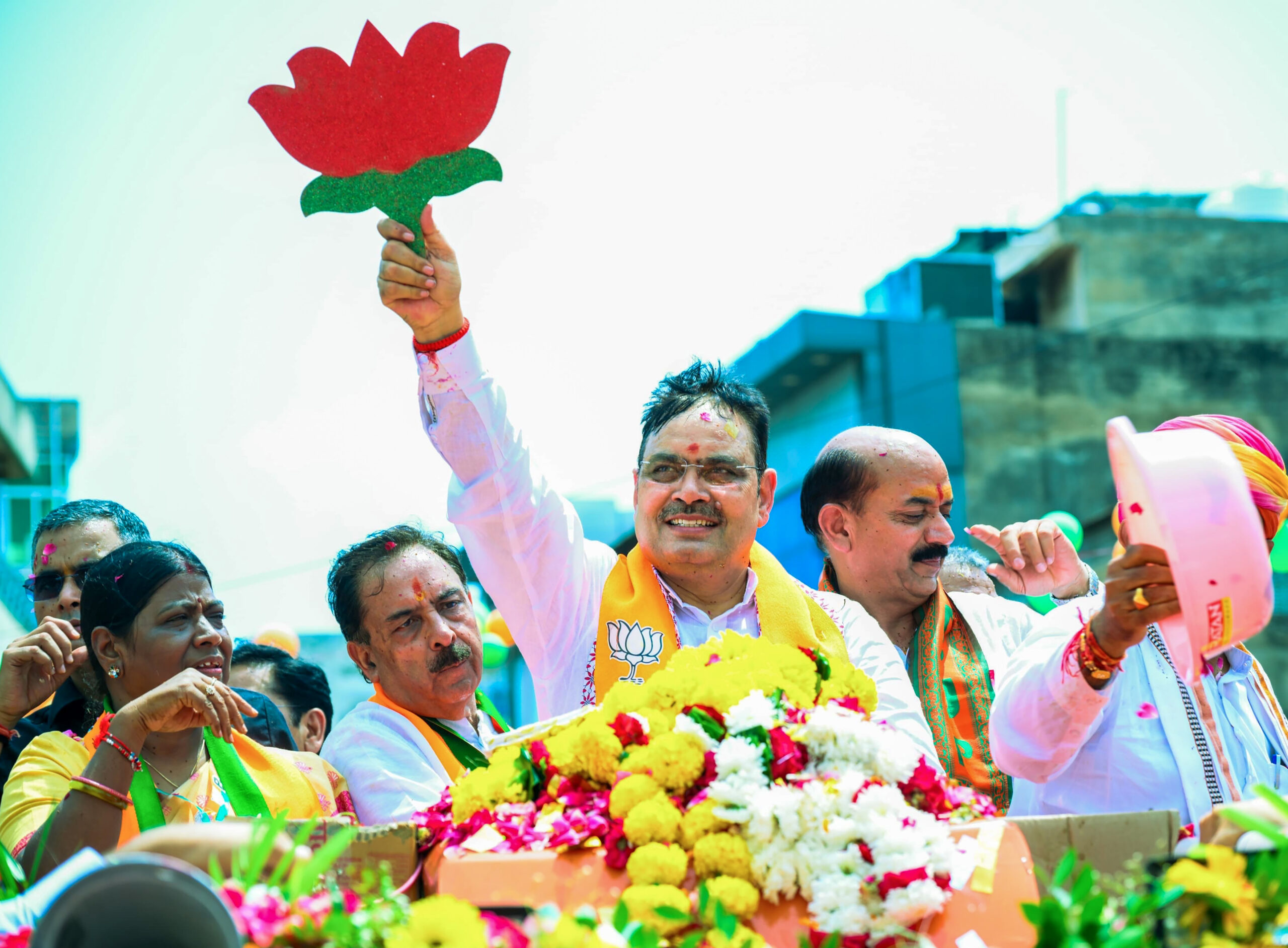 Ajmer: Rajasthan Chief Minister Bhajanlal Sharma holds a roadshow in support of BJP candidates ahead of the municipal elections, in Ajmer, Rajasthan, on Sunday, September 6, 2026. (Photo: IANS)