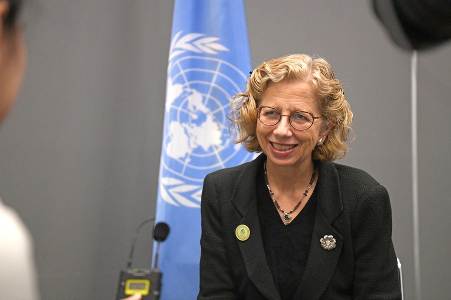 Inger Andersen, executive director of the United Nations Environment Programme (UNEP), speaks in an interview with Xinhua during the second phase of the 15th meeting of the Conference of the Parties to the UN Convention on Biological Diversity (COP15) in Montreal, Canada, Dec. 16, 2022. (Xinhua/Lian Yi/IANS)