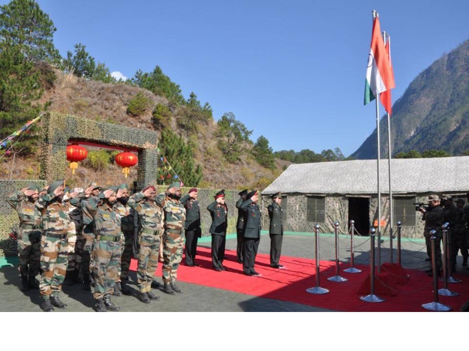 Chengdu: Indo-China Border Personnel Meet on New Year at the Chinese hut at Damai of Zayu Garrison in Chengdu Province, China. (Photo: IANS)