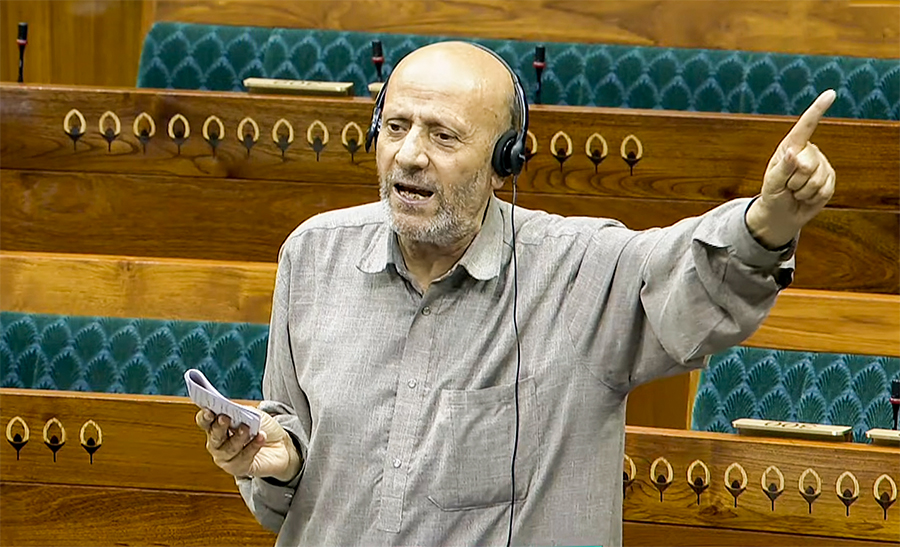 New Delhi: Independent MP Abdul Rashid Sheikh, also known as Engineer Rashid, speaks in the Lok Sabha during the second part of the Budget Session of Parliament in New Delhi on Tuesday, March 24, 2026. (Photo: IANS/Video Grab/Sansad TV)