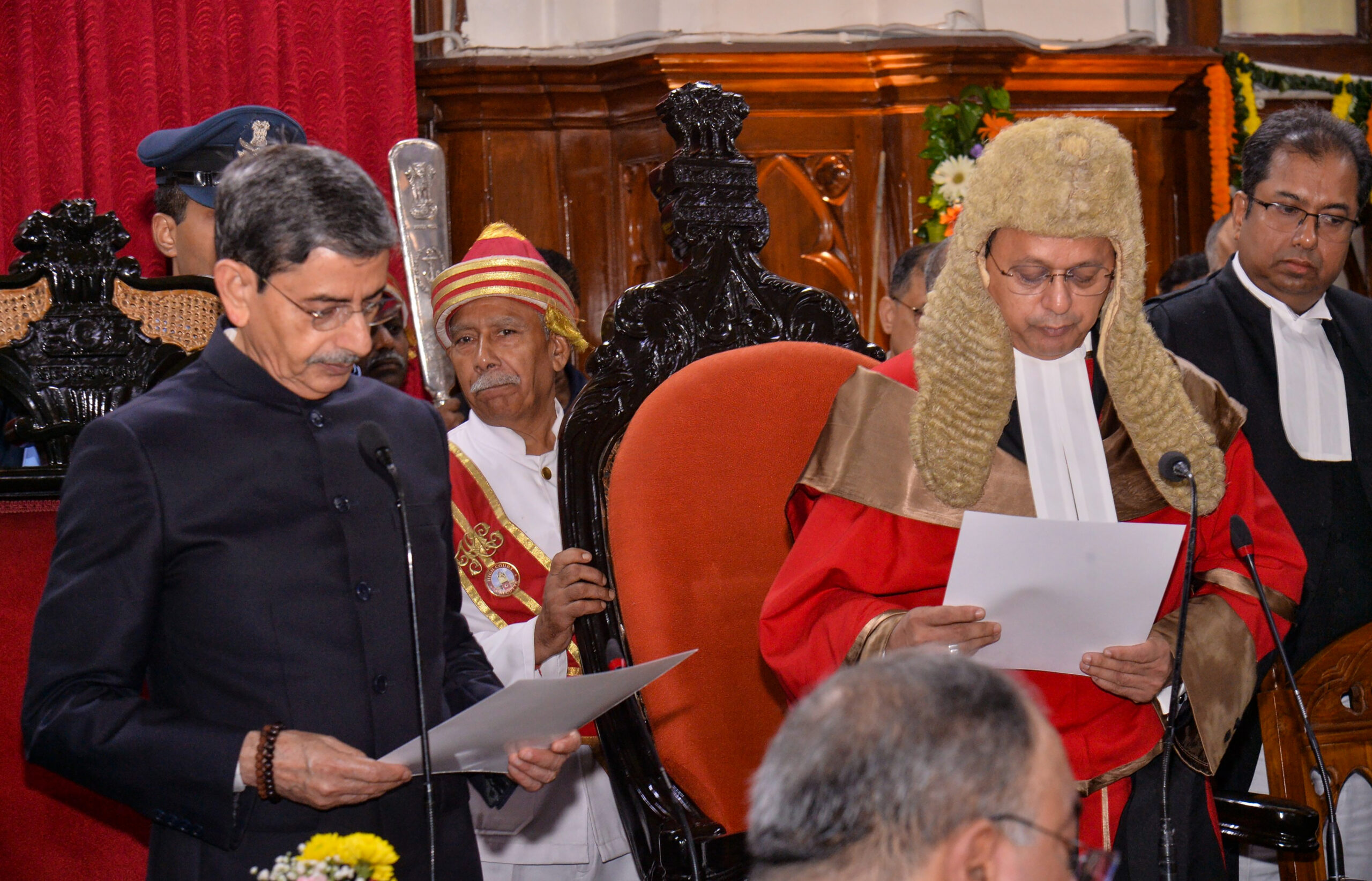 Kolkata: West Bengal Governor R.N. Ravi administers the oath of office to the newly appointed Chief Justice of the Calcutta High Court Justice Ravindra Vithalrao Ghuge during a ceremony in Kolkata on Wednesday, September 09, 2026. (Photo: IANS/X/@lokbhavan_wb)