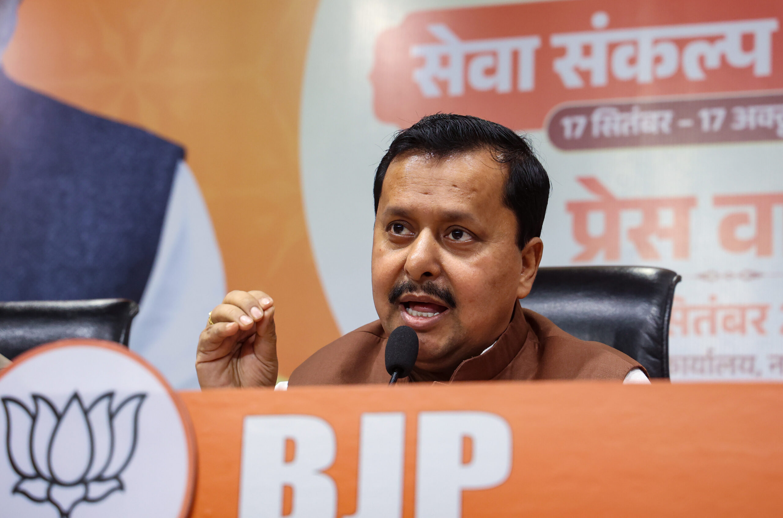 New Delhi: Bharatiya Janata Party (BJP) National President Nitin Nabin addresses a press conference at the party headquarters, in New Delhi on Wednesday, September 9, 2026. (Photo: IANS/Prem Nath Pandey)
