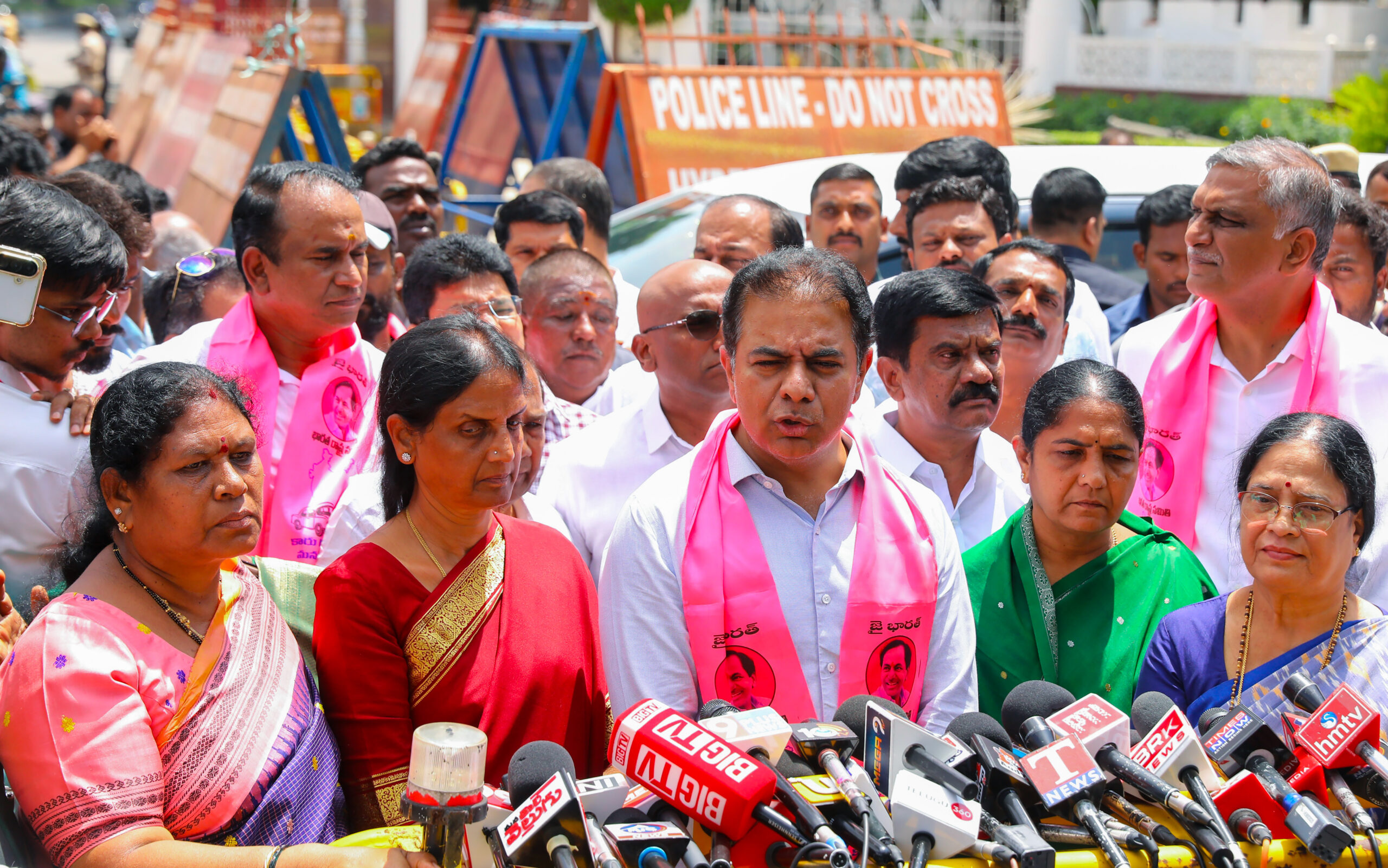Hyderabad: BRS working president K. T. Rama Rao, along with party legislators, comes out of Lok Bhavan after meeting Telangana Governor Shiv Pratap Shukla and submitting a complaint against the Congress government, in Hyderabad, Telangana, on Wednesday, September 9, 2026. (Photo: IANS)