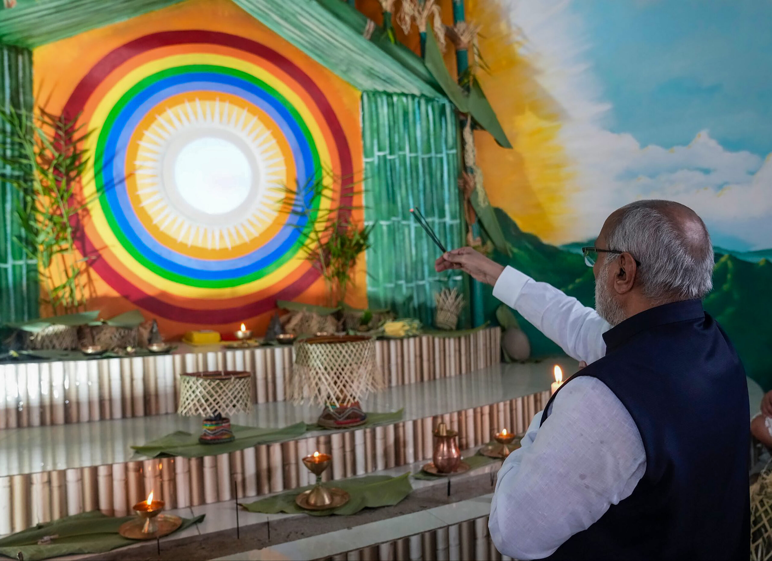 Itanagar: Vice President C. P. Radhakrishnan visits Nyedar Namlo, a sacred place of worship and community hub associated with the indigenous Donyi-Polo faith of the Nyishi community and other indigenous groups of Arunachal Pradesh, in Itanagar on Wednesday, September 09, 2026. (Photo: IANS/X/@CPR_VP)