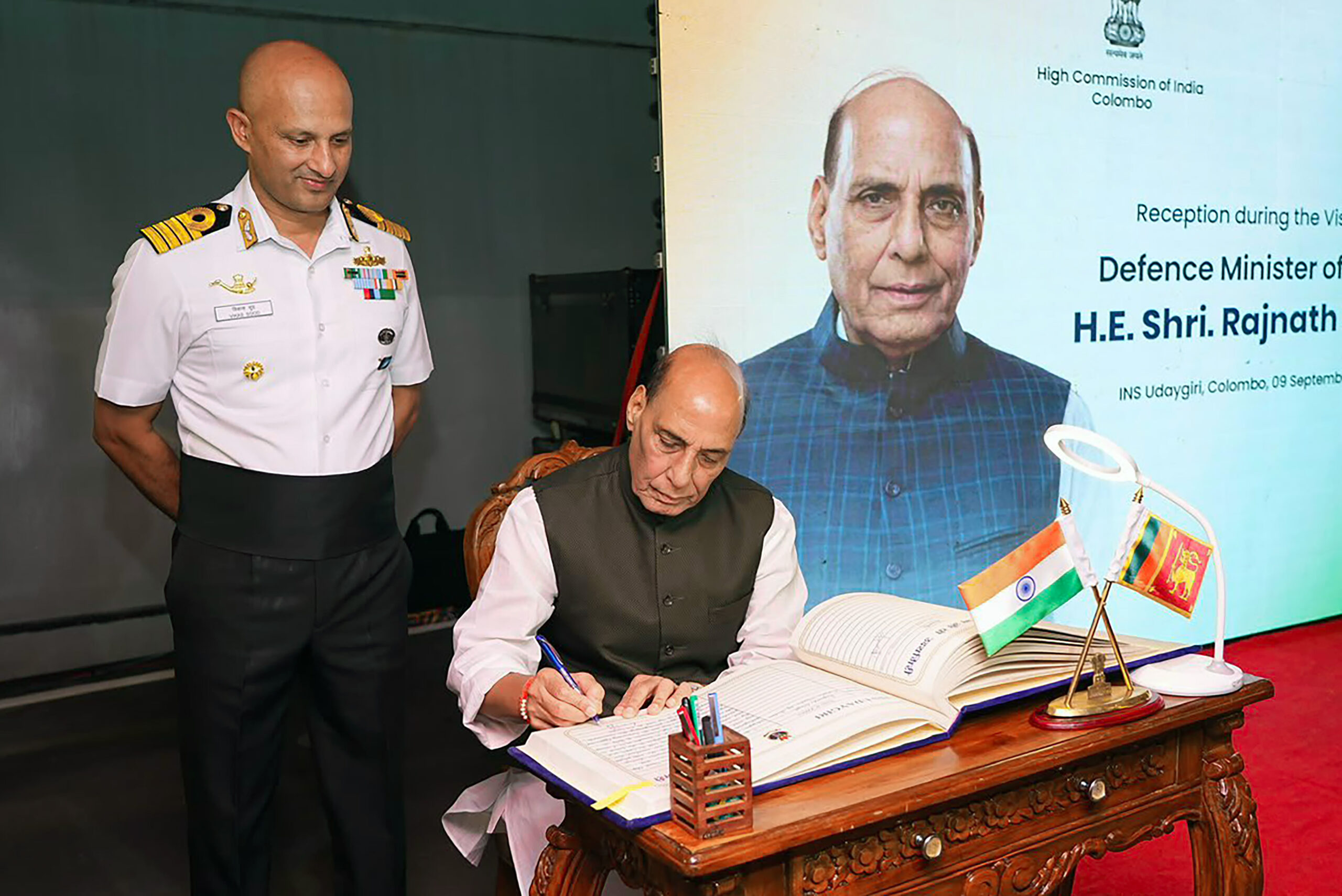 Colombo: Rajnath Singh attends deck reception organized onboard INS Udaygiri at Colombo port - #Gallery Colombo: Rajnath Singh attends deck reception organized onboard INS Udaygiri at Colombo port - #Gallery