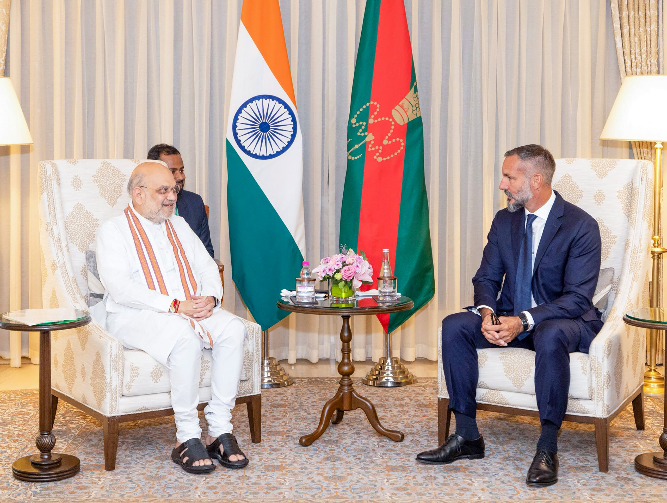 New Delhi: Union Home Minister Amit Shah and Prince Rahim Aga Khan V, the 50th Imam of the Ismaili community, during a meeting in New Delhi on Thursday, September 10, 2026. (Photo: IANS/X/@AmitShah)