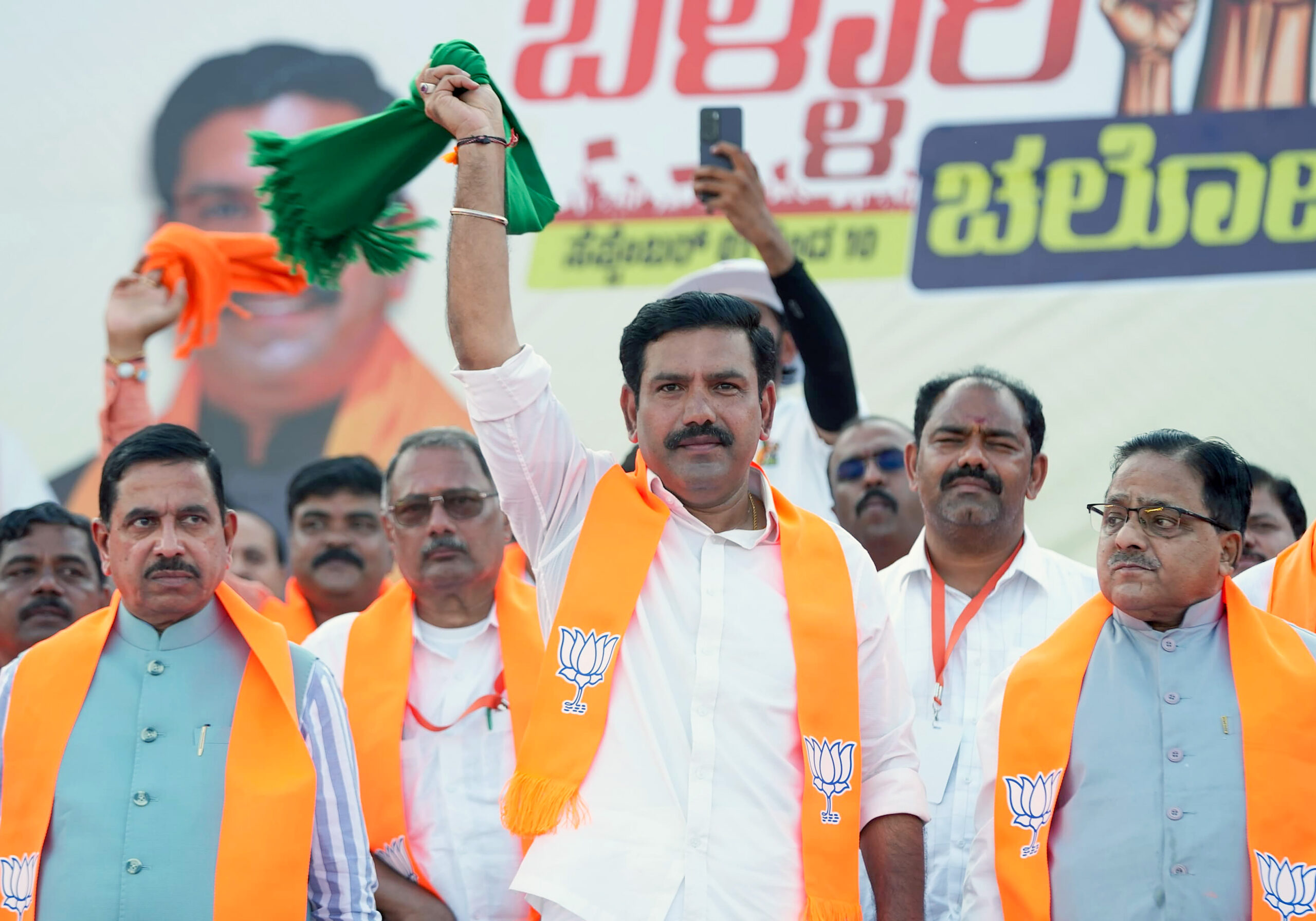 Ballari: BJP Karnataka President BY Vijayendra during a public meeting after the conclusion of the Bellary Chalo Padayatra, in Ballari on Thursday, September 10, 2026. (Photo: IANS)