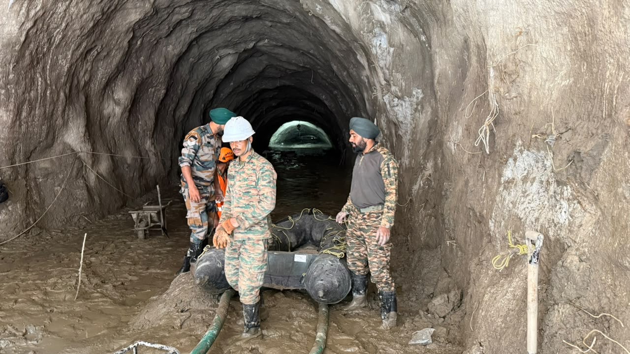 Rasuwa (Nepal): Indian and Nepali rescue personnel carry out search and rescue operations inside the flood-hit Chilime Hydropower Project tunnel in Rasuwa district on Monday, September 7, 2026. (IANS/MEA)