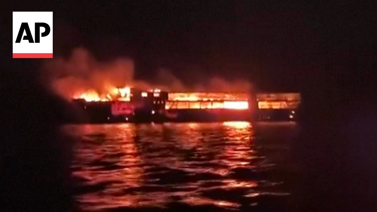 Coast guard video shows deadly Philippine ferry fire as dozens remain missing (Video)