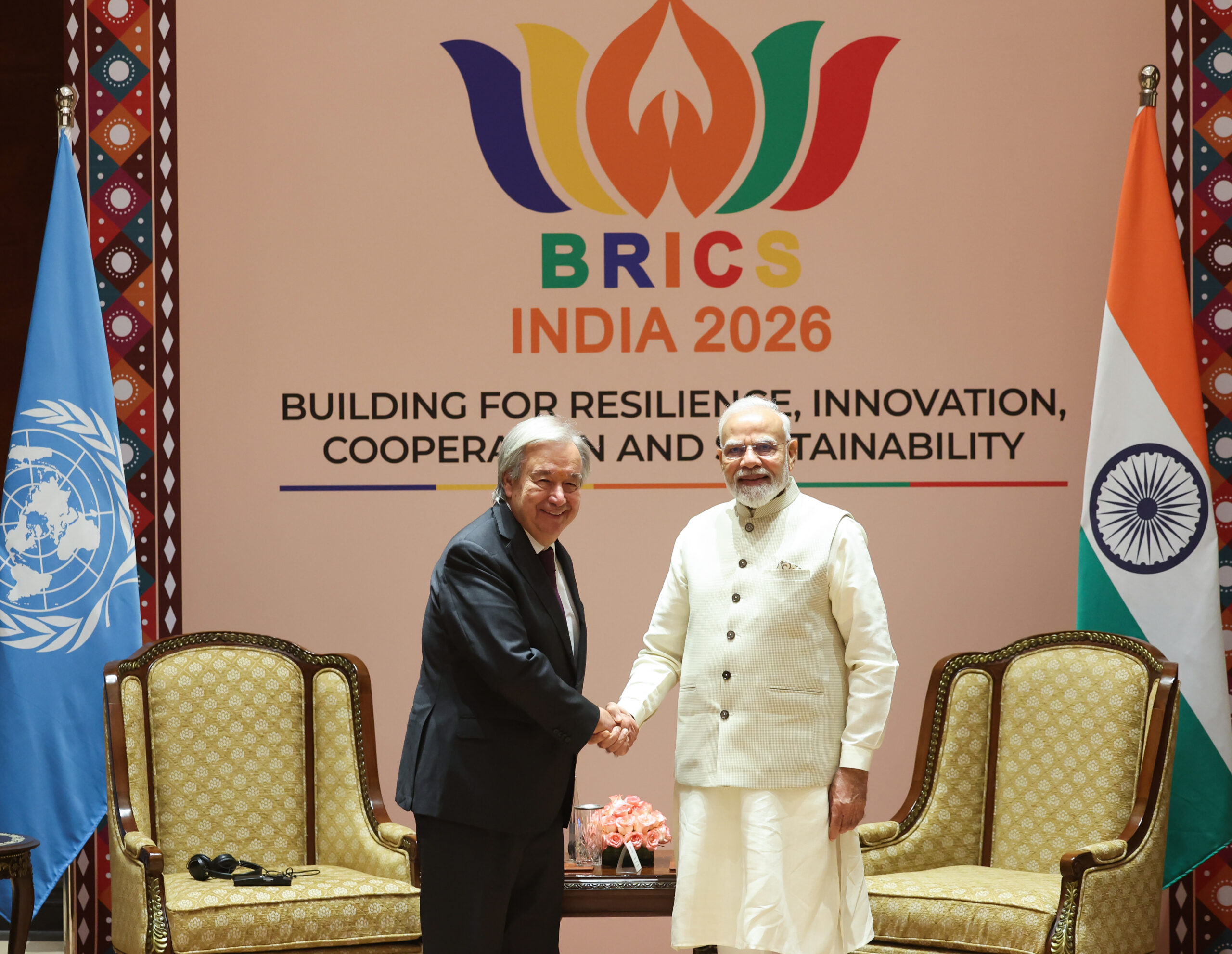 New Delhi: Prime Minister Narendra Modi and United Nations Secretary-General Antonio Guterres during their bilateral meeting on the sidelines of the 18th BRICS Summit in New Delhi on Friday, September 11, 2026. (Photo: IANS/PMO)