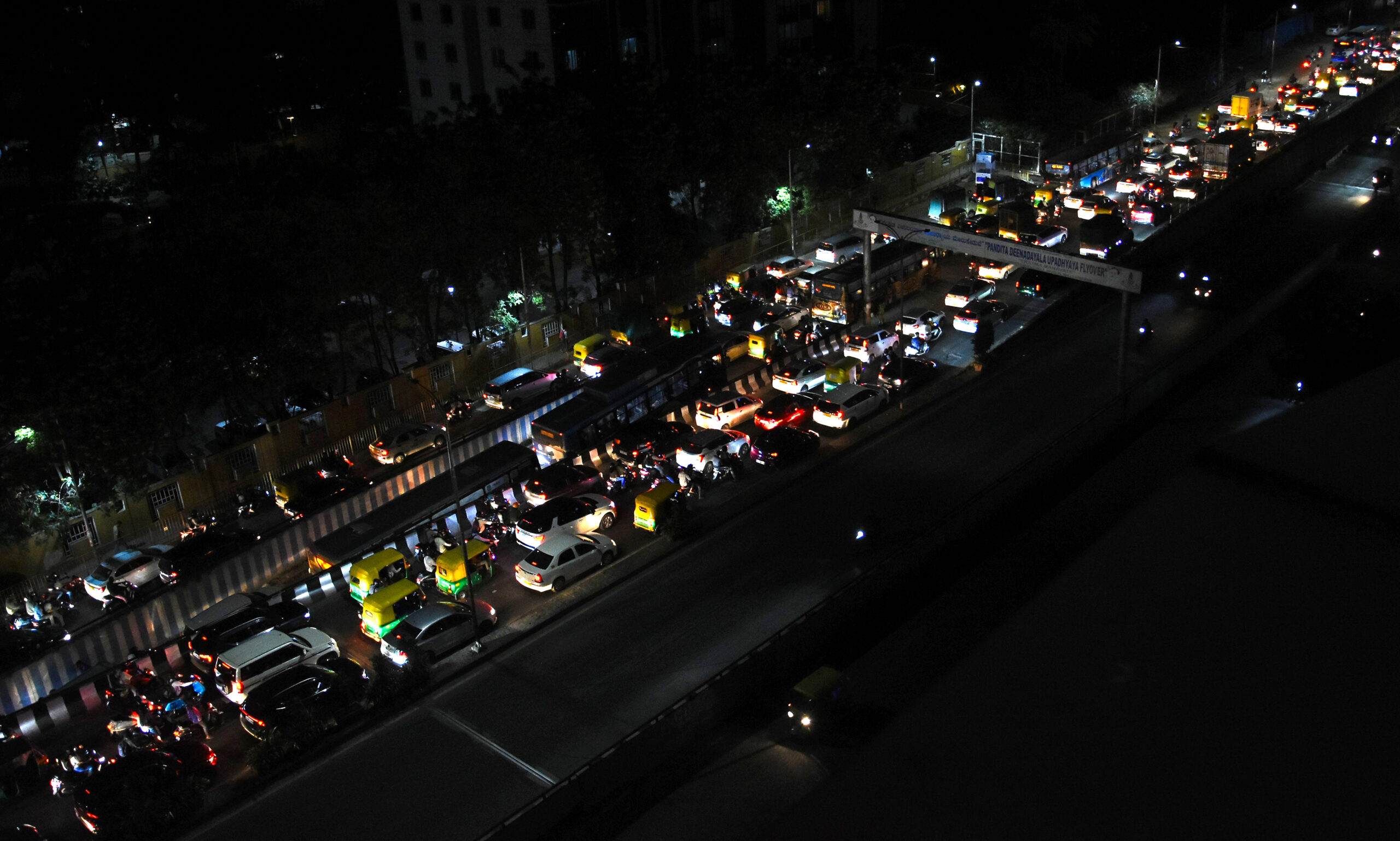 Bengaluru: Vehicles stuck in a traffic jam on Pandit Deendayal Upadhyaya Flyover in Yeshwanthpur in Bengaluru on Friday, September 11, 2026. (Photo: IANS)