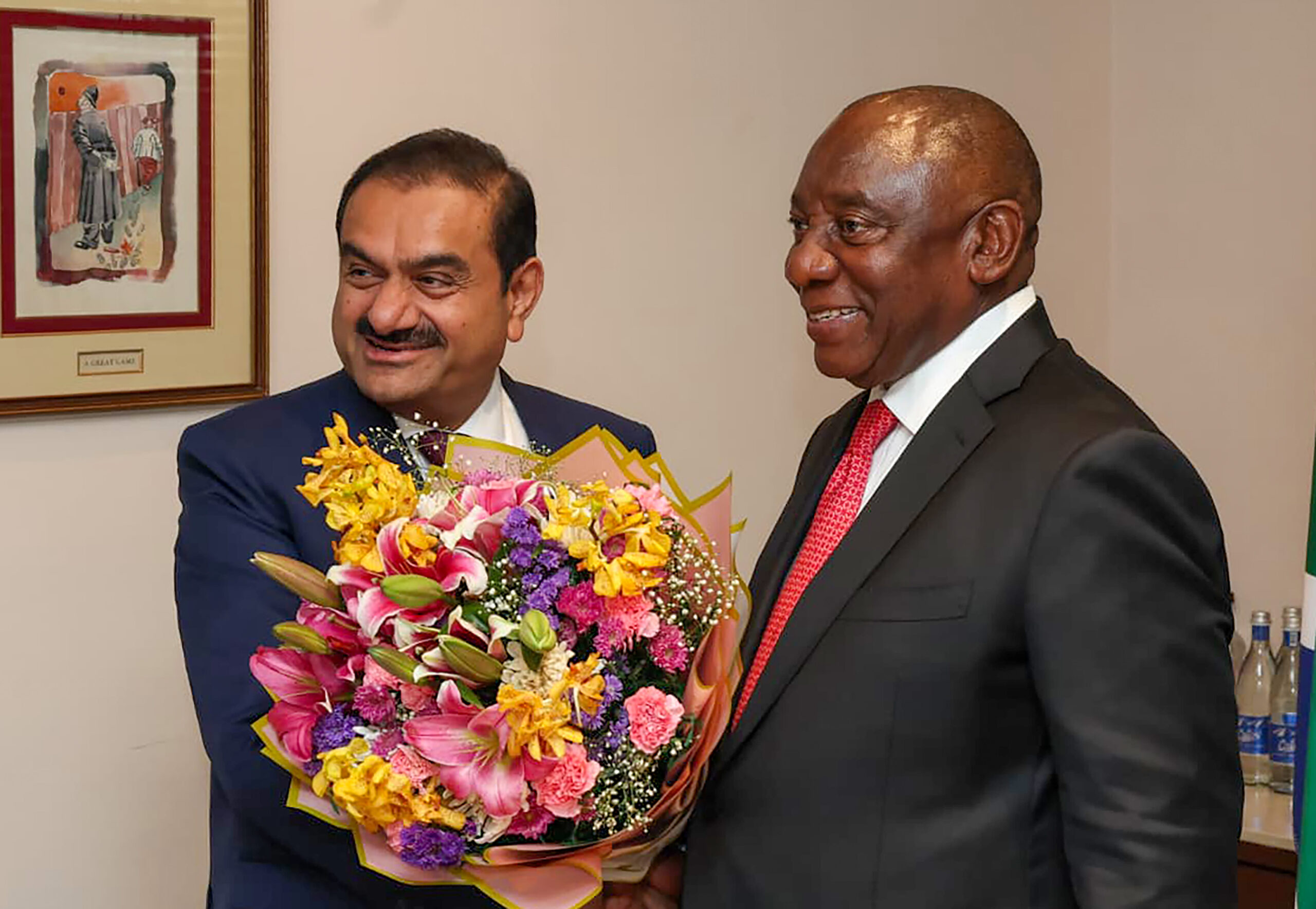 New Delhi: South African President Cyril Ramaphosa and Andani Group Chairman Gautam Adani during a meeting on the margins of the 18th BRICS Summit in New Delhi on Friday, September 11, 2026. (Photo: IANS/X/@PresidencyZA)