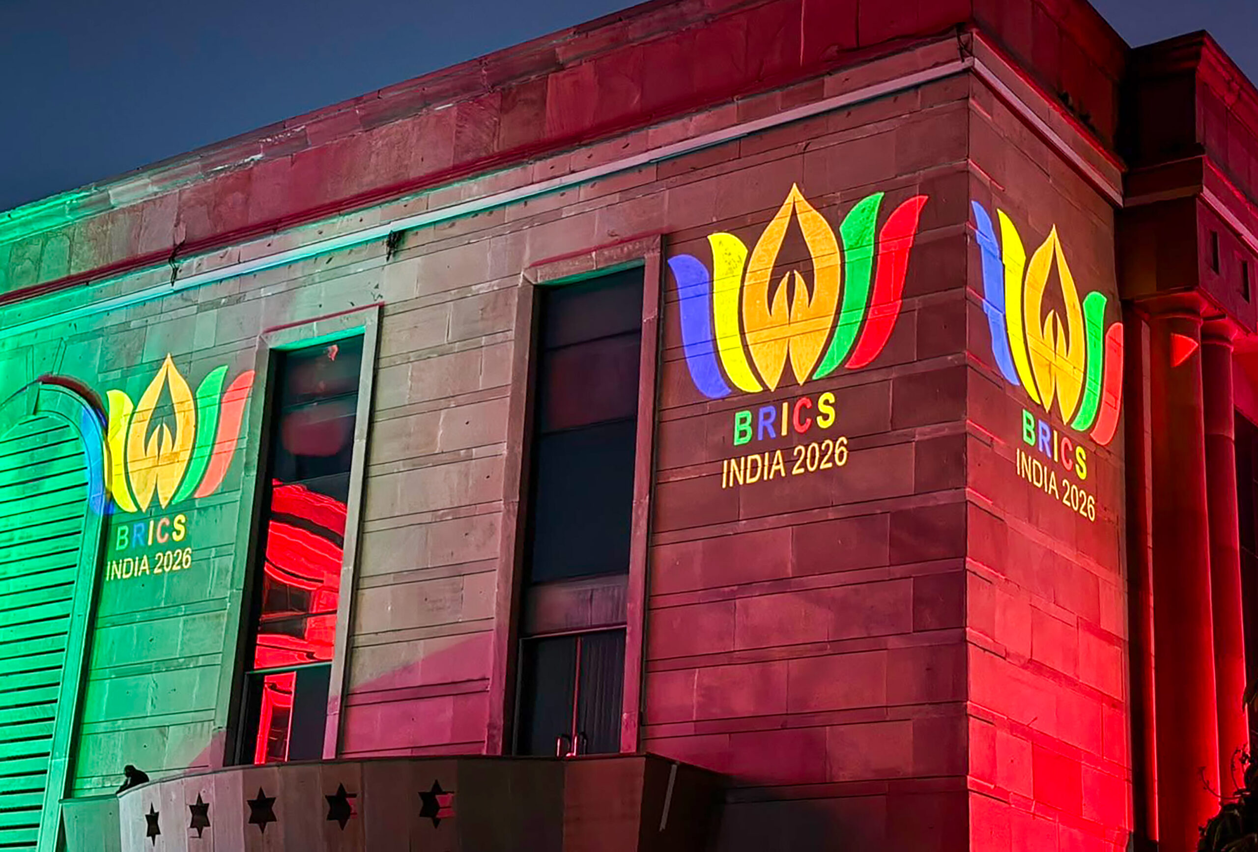 New Delhi: The Ministry of External Affairs building is illuminated ahead of the 18th BRICS Summit in New Delhi on Friday, September 11, 2026. (Photo: IANS/X/@MEAIndia)