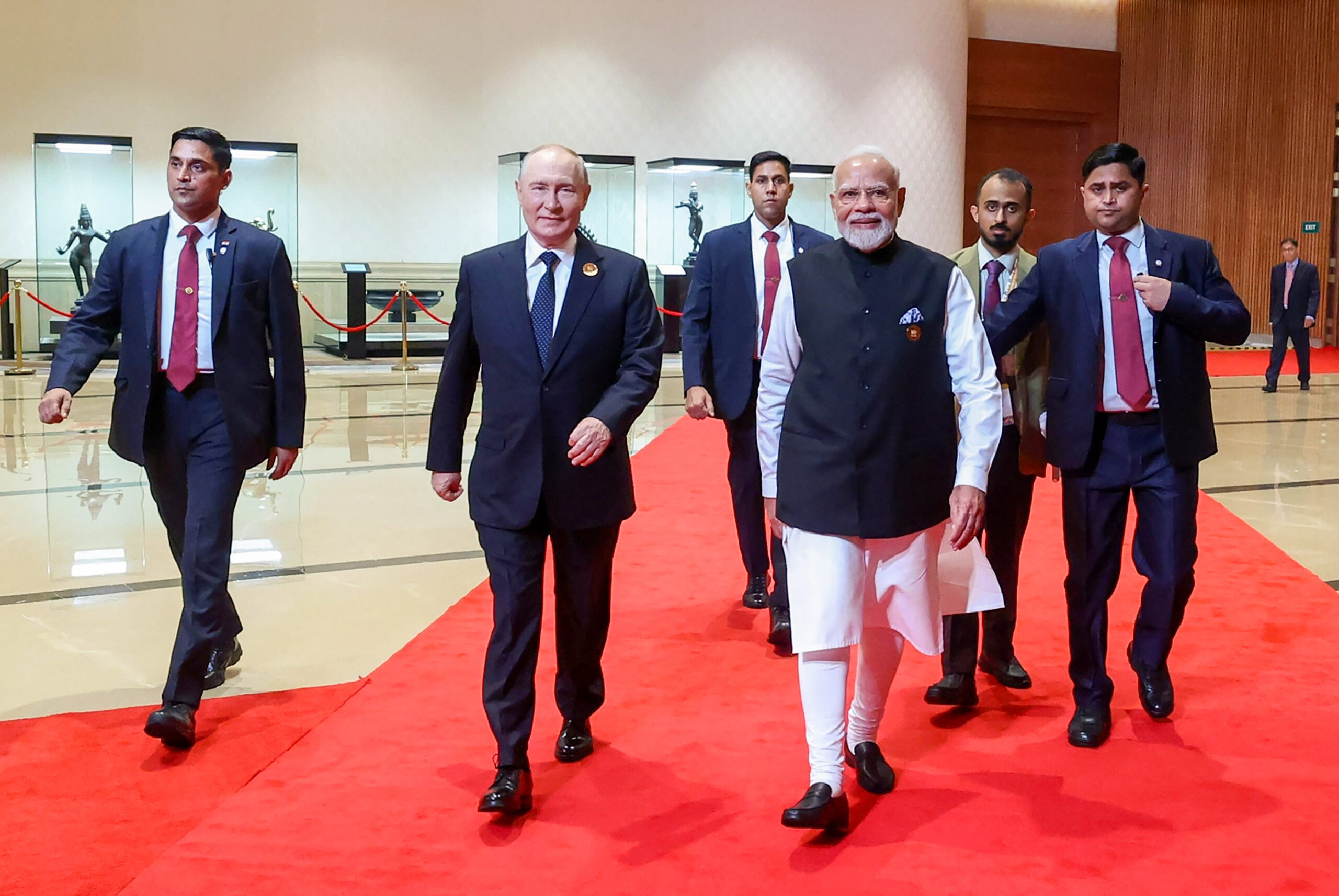 New Delhi: Prime Minister Narendra Modi with Russian President Vladimir Putin during the 18th BRICS Summit at Bharat Mandapam in New Delhi on Saturday, September 12, 2026. (Photo: IANS/MEA)