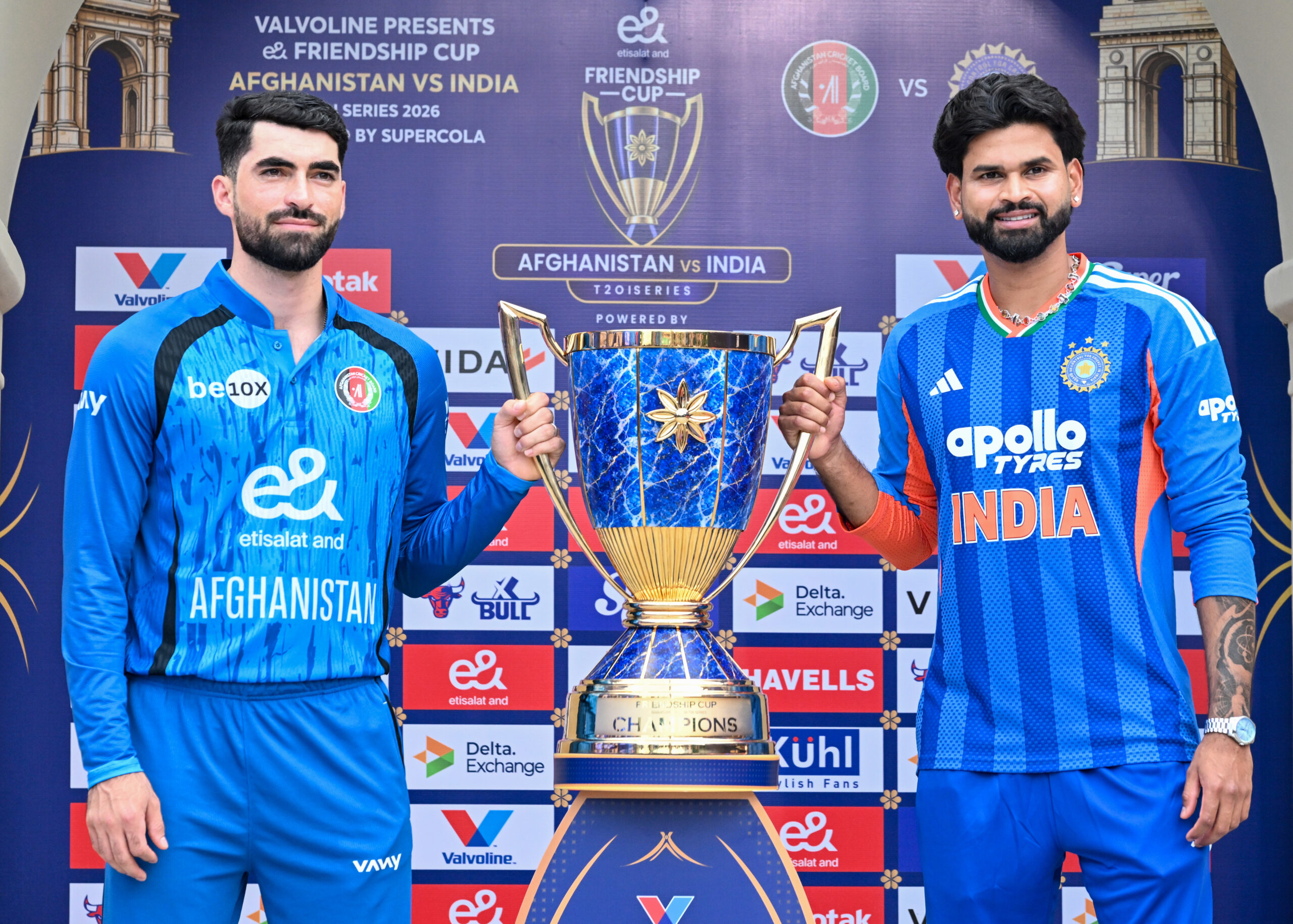 New Delhi: India Afghanistan captains with trophy #Gallery New Delhi: India Afghanistan captains with trophy #Gallery
