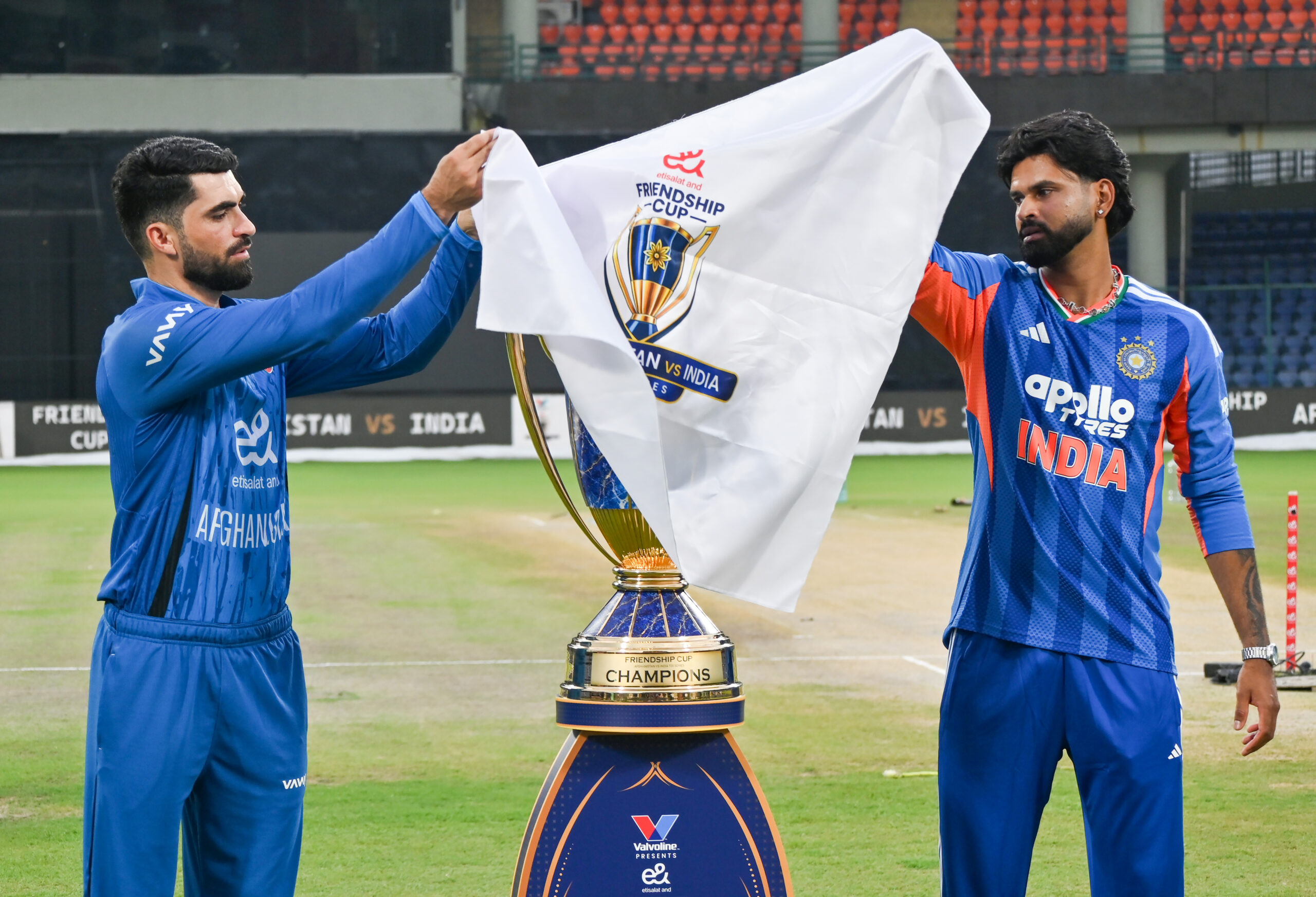 New Delhi: India Afghanistan captains with trophy #Gallery New Delhi: India Afghanistan captains with trophy #Gallery