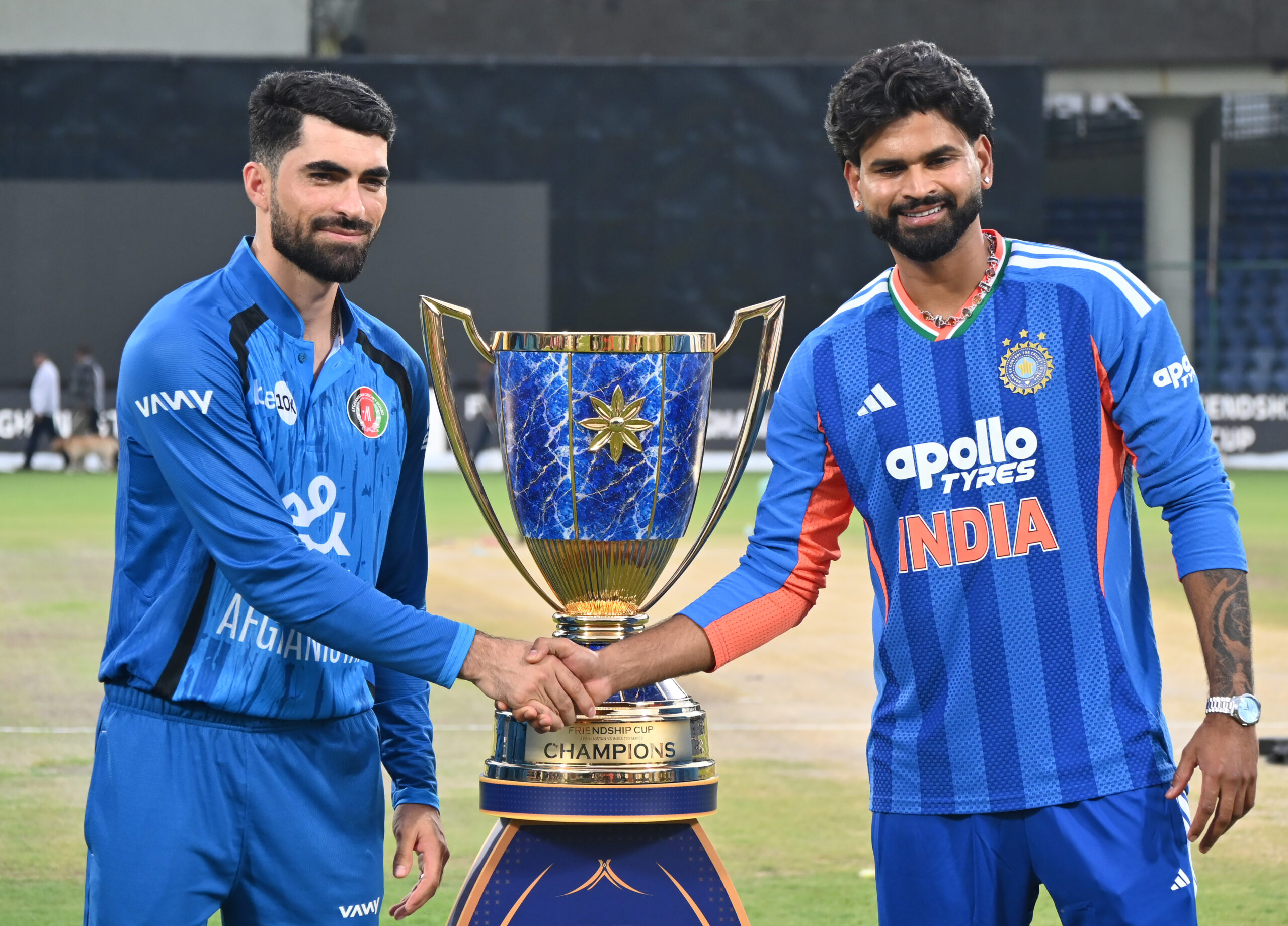 New Delhi: India Afghanistan captains with trophy #Gallery New Delhi: India Afghanistan captains with trophy #Gallery