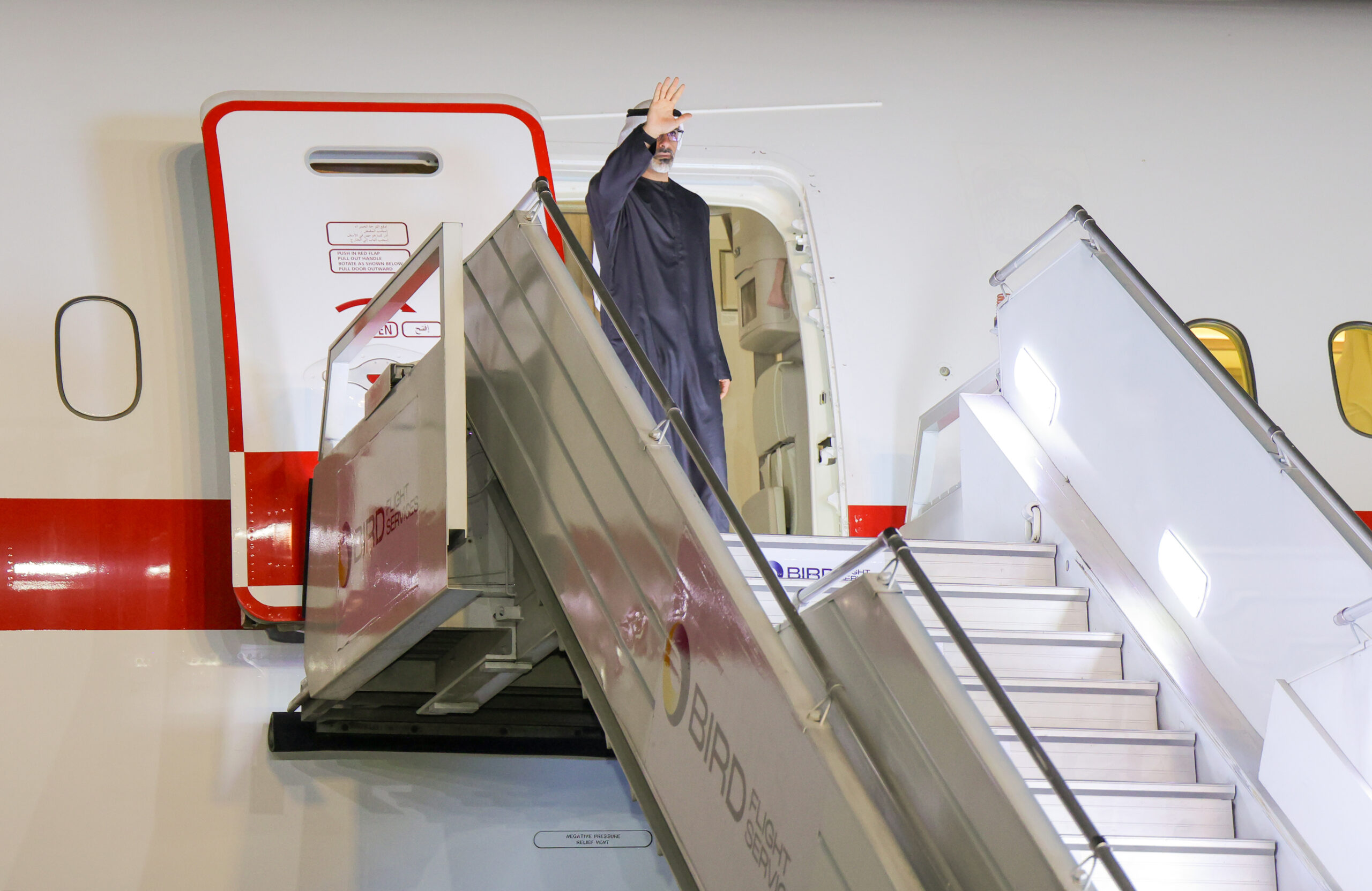 New Delhi: Abu Dhabi Crown Prince Sheikh Khaled bin Mohamed bin Zayed Al Nahyan departs for Abu Dhabi after attending the 18th BRICS Summit, in New Delhi on Saturday, September 12, 2026. (Photo: IANS/MEA)