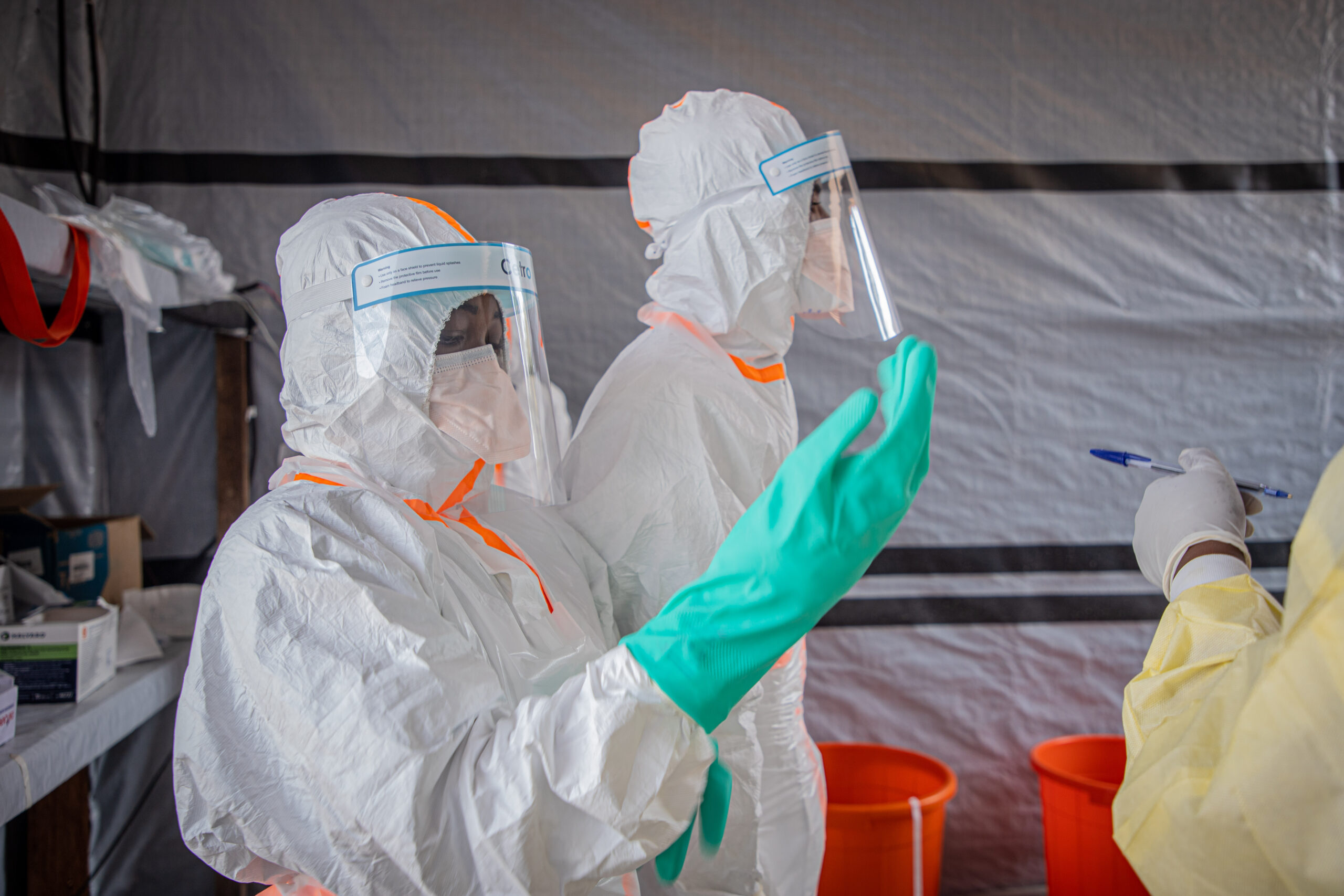 Bunia: Medical workers put on protective suits at an Ebola treatment center in Bunia, the capital of Ituri Province in the Democratic Republic of the Congo, July 6, 2026. The death toll from the latest Ebola outbreak in the Democratic Republic of the Congo has surpassed 500, according to a report released Sunday by the country's health authorities. (Photo: Xinhua via IANS)