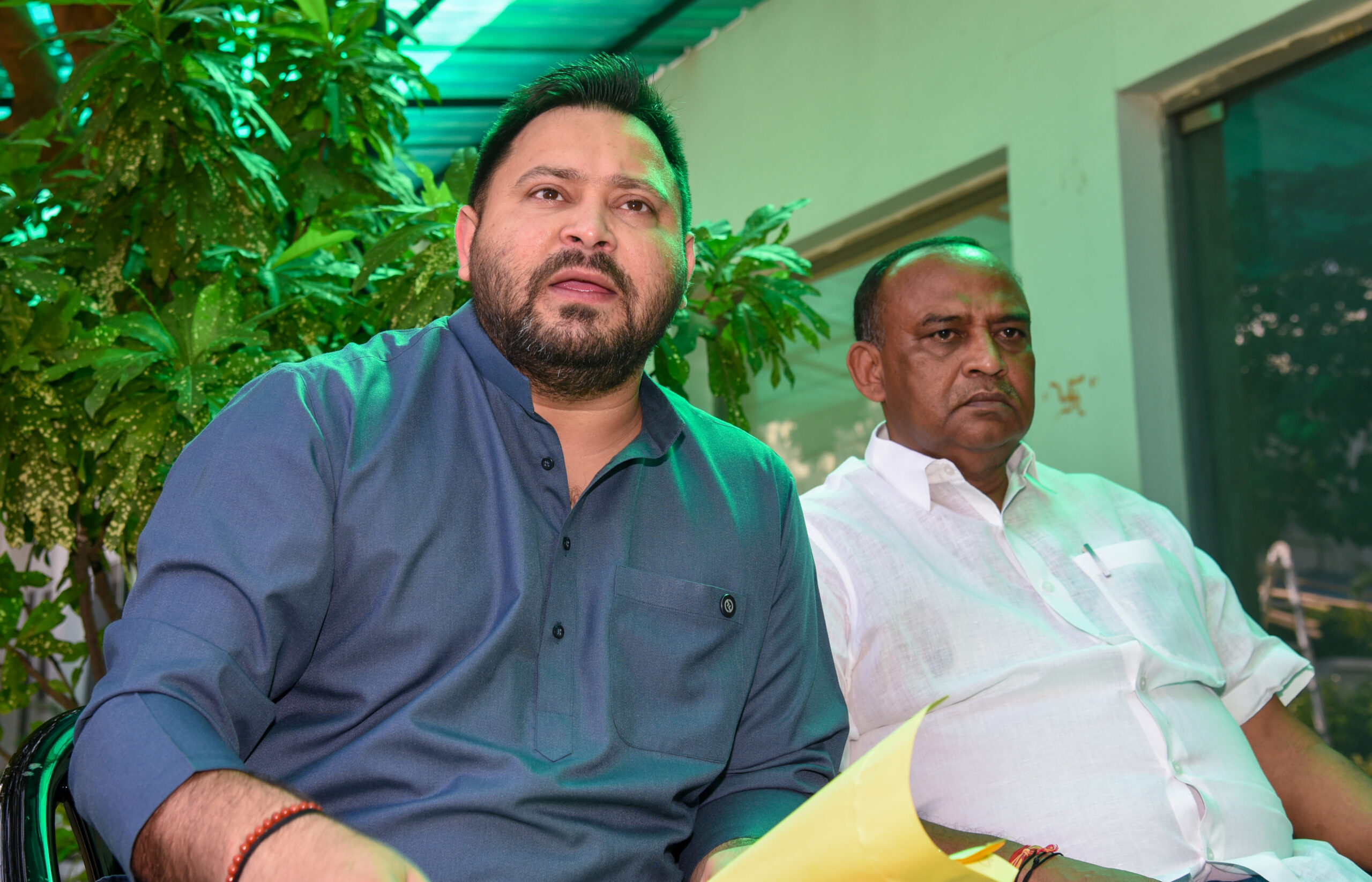 Patna: Rashtriya Janata Dal (RJD) leader and Leader of Opposition in Bihar Assembly Tejashwi Yadav addresses a press conference at his residence in Patna, Bihar, on Sunday, September 13, 2026. (Photo: IANS)