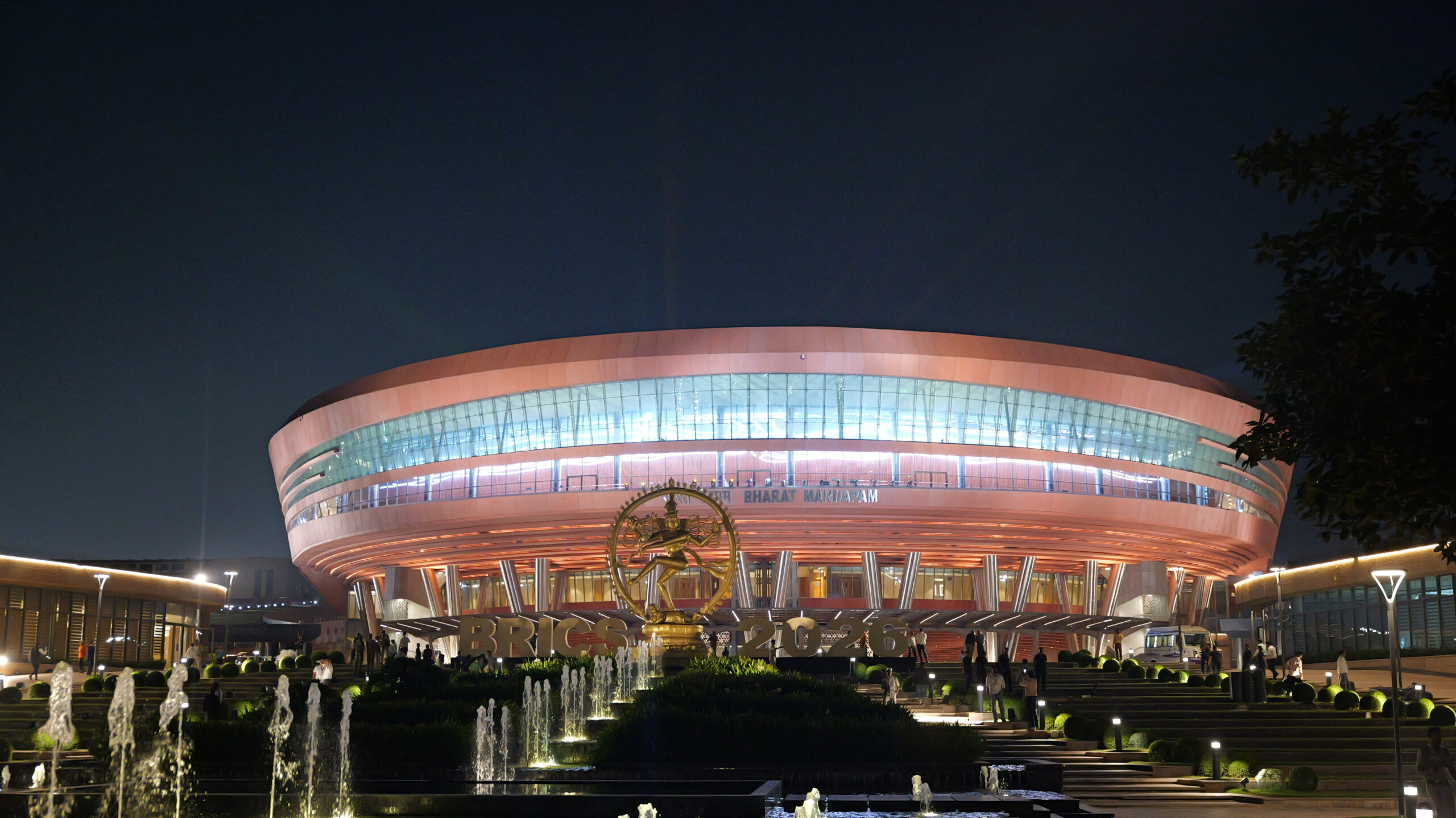 New Delhi: An illuminated view of Bharat Mandapam after the conclusion of the BRICS Summit, in New Delhi on Sunday, September 13, 2026. (Photo: IANS/Deepak Kumar)
