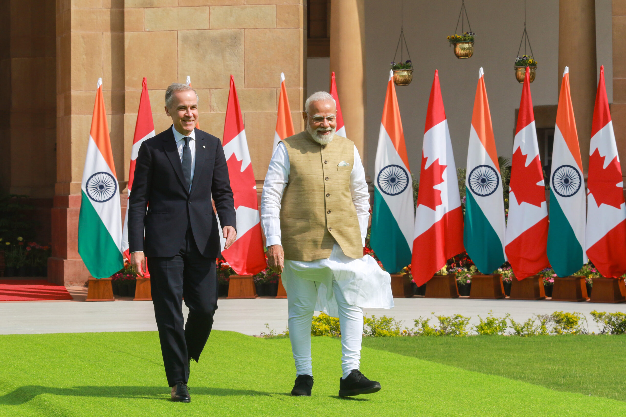 New Delhi: Prime Minister Narendra Modi with his Canadian counterpart Mark Carney prior to their meeting at the Hyderabad House in New Delhi on Monday, March 02, 2026. (Photo: IANS/Qamar Sibtain)