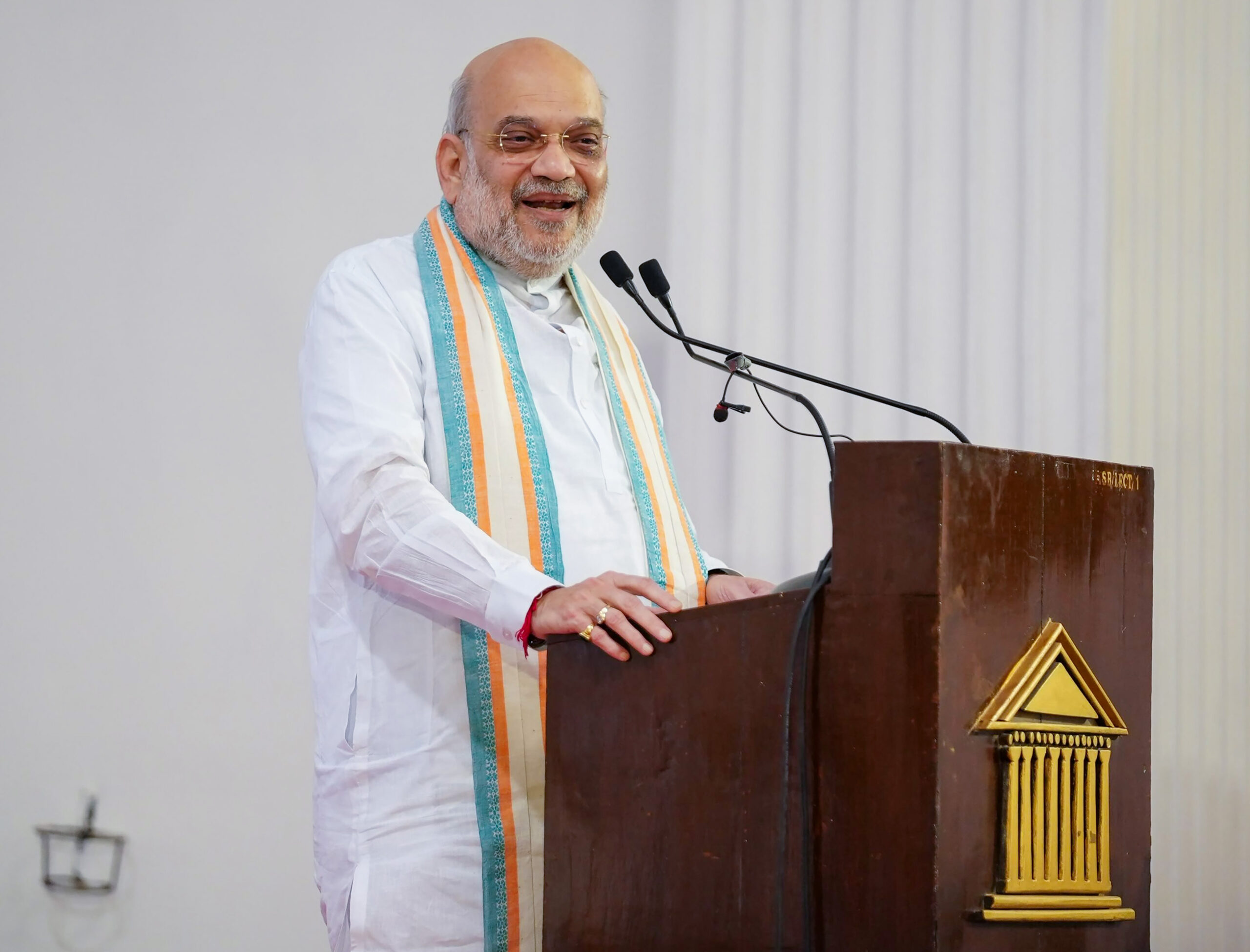 Mumbai: Union Home and Cooperation Minister Amit Shah addresses supporters during his visit to the Asiatic Society of Mumbai on Sunday, September 13, 2026. (Photo: IANS/X/CMO Maharashtra)