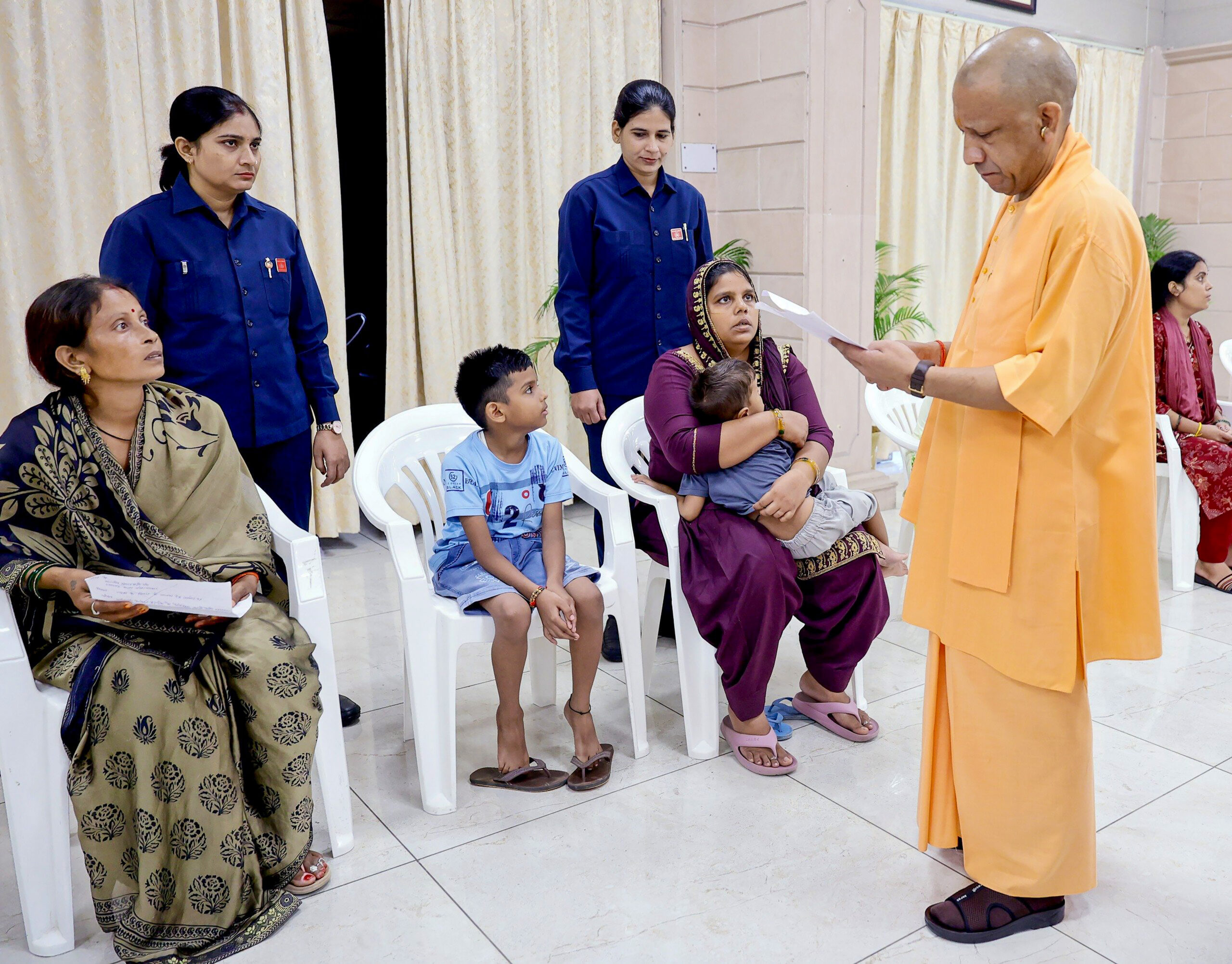 Lucknow: Uttar Pradesh Chief Minister Yogi Adityanath listens to people's grievances during 'Janata Darshan' at his official residence, in Lucknow, Uttar Pradesh, on Monday, September 14, 2026. (Photo: IANS/X/@CMOfficeUP)