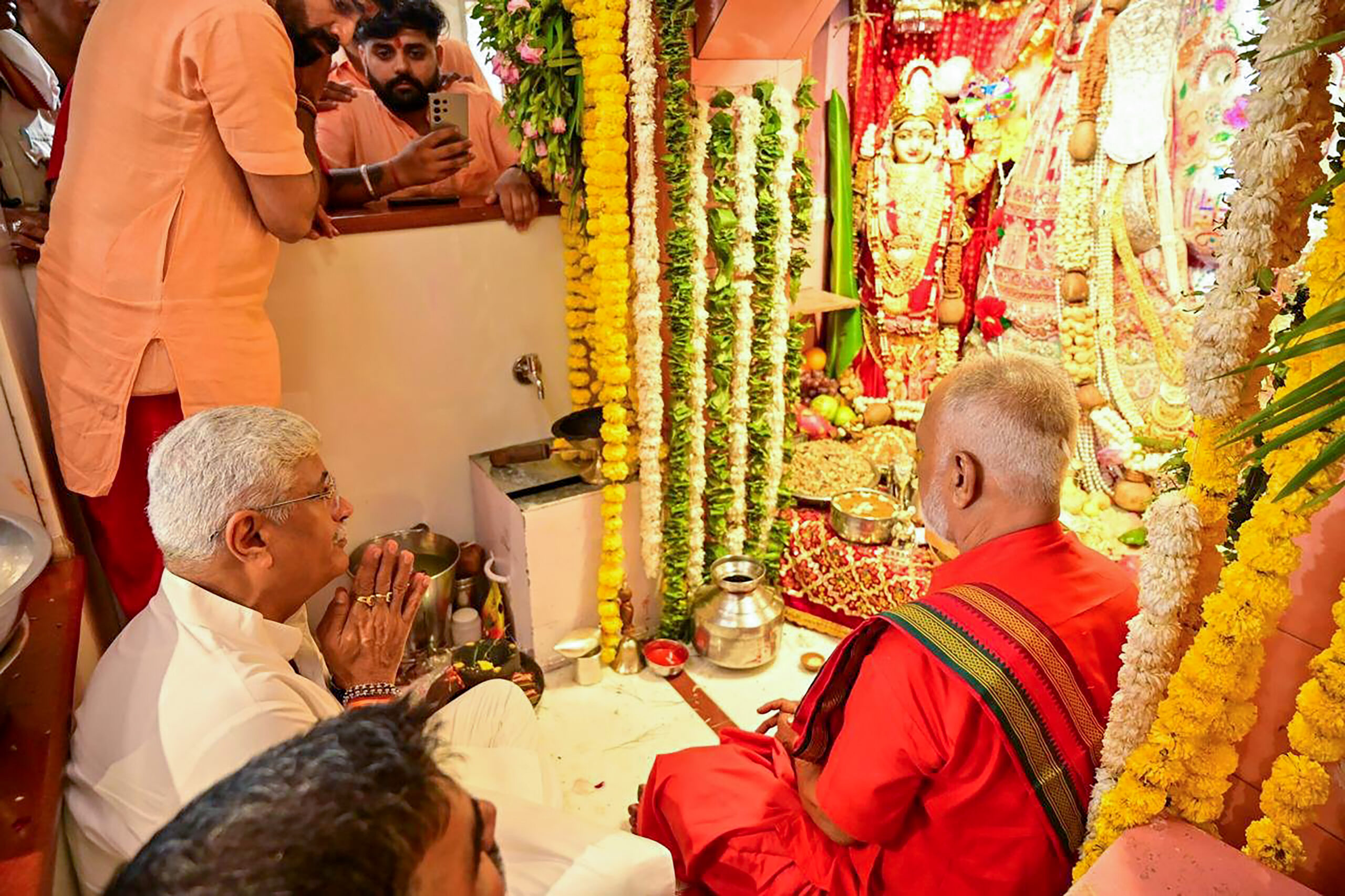 Jodhpur: Union Minister Gajendra Singh Shekhawat offers prayers and performs worship at the Ganesh Temple in Ratanada on the occasion of Ganesh Chaturthi,  Monday, September 14, 2026. (Photo: IANS/X/@gssjodhpur)
