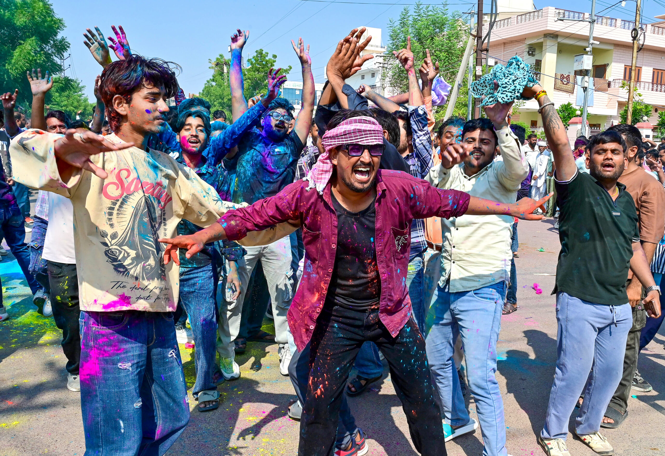 Bikaner: Supporters celebrate the victory of their respective candidates outside a vote-counting centre for the Bikaner Municipal Corporation elections in Bikaner, Monday, September 14, 2026. (Photo: IANS)