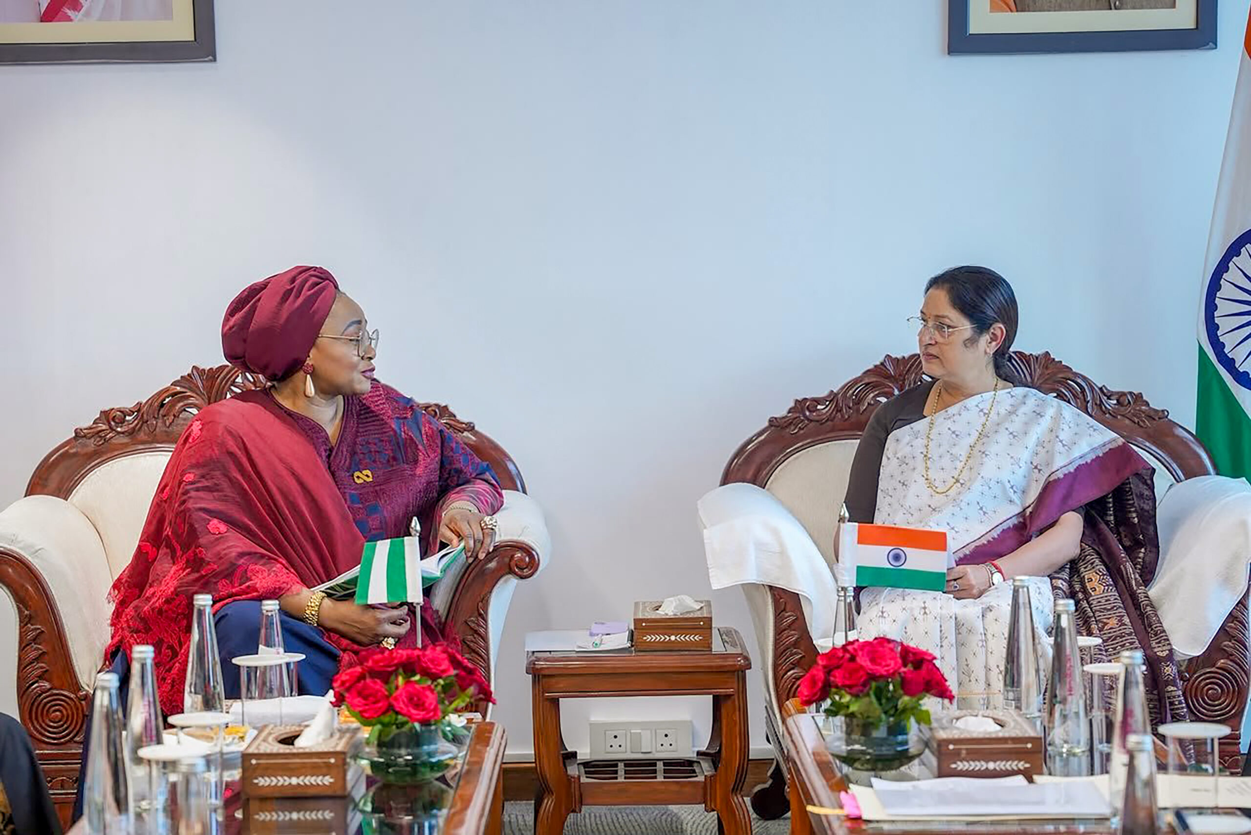 New Delhi: Union Minister Annapurna Devi meets Nigeria's Minister of Women Affairs and Social Development, Hajiya Imaan Sulaiman-Ibrahim, in New Delhi on Monday, September 14, 2026. (Photo: IANS/X/@Annapurna4BJP)