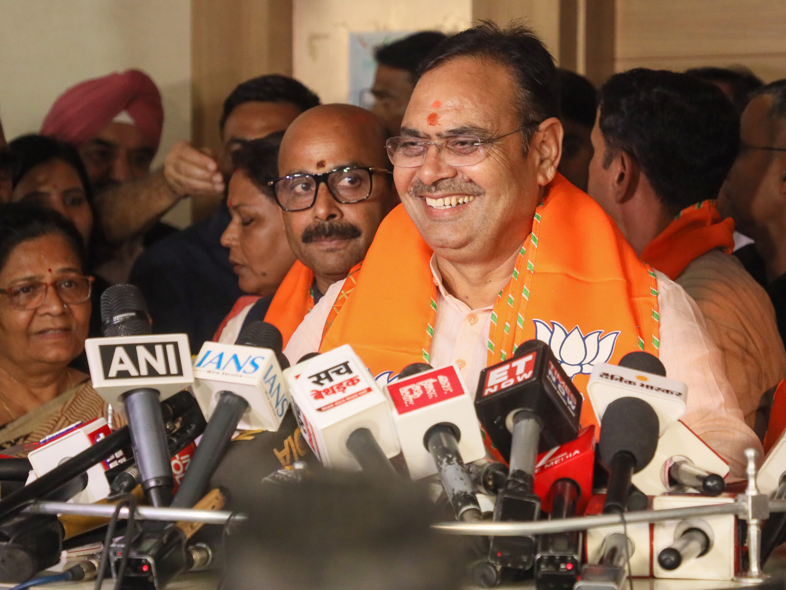 Jaipur: Rajasthan Chief Minister Bhajanlal Sharma addresses the media after BJP's victory in the state local body elections at the BJP headquarters in Jaipur on Monday, September 14, 2026. (Photo: IANS)