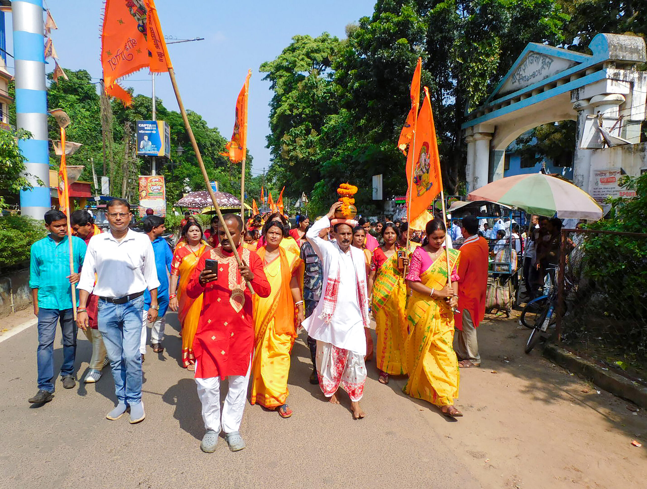 Bankura: BJP MLA Niladri Shekhar Dana leads a procession with a Mangal Ghat on the occasion of Ganesh Puja, in Bankura, West Bengal, on Tuesday, September 15, 2026. (Photo: IANS)