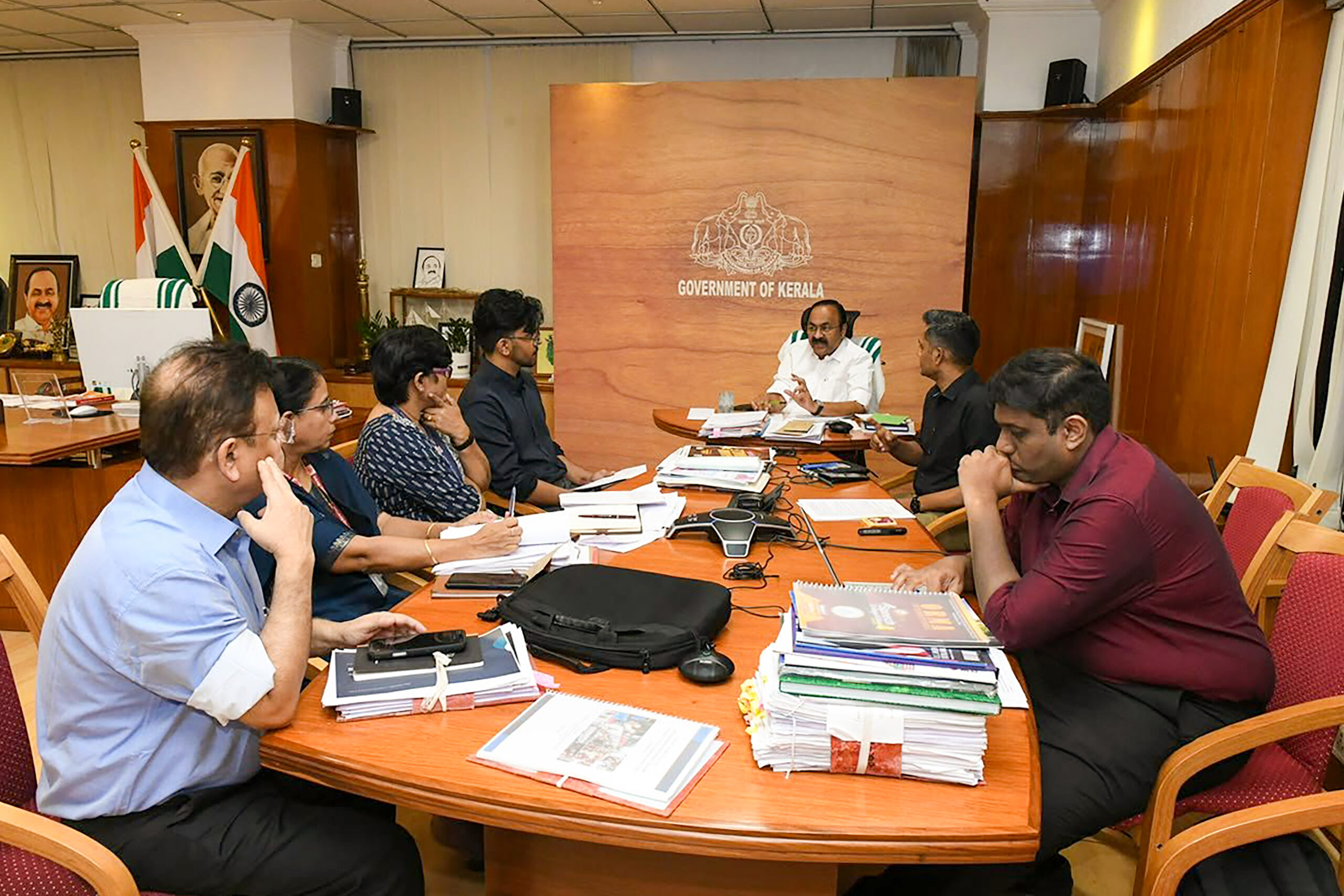 Thiruvananthapuram: Kerala Chief Minister V D Satheesan chairs a high-level meeting to review the draft Keralam Policy for Elders and the Keralam State Elderly Persons (Care and Protection) Bill, 2026, in Thiruvananthapuram, Kerala, on Tuesday, September 15, 2026. (Photo: IANS/X/@vdsatheesan)