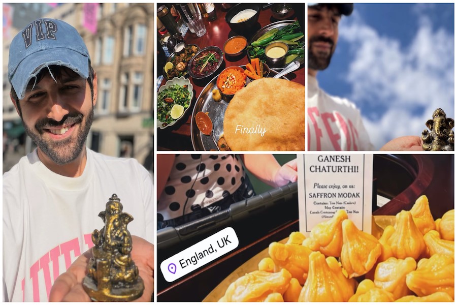 Kartik Aaryan Celebrates Ganesh Chaturthi in London With Ganpati Modak and Chole Bhature Kartik Aaryan Celebrates Ganesh Chaturthi in London With Ganpati Modak and Chole Bhature