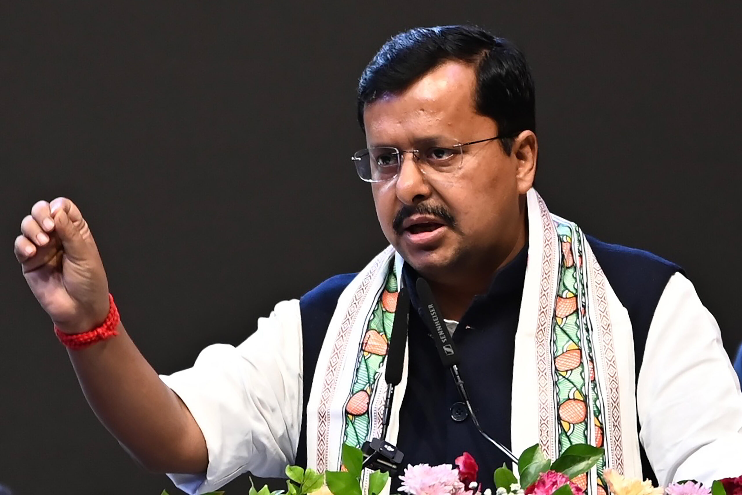 New Delhi: BJP National President Nitin Nabin addresses a programme marking the 650th birth anniversary year of Sant Shiromani Guru Ravidas Ji Maharaj at Talkatora Stadium in New Delhi on Monday, August 24, 2026. (Photo: IANS/Deepak Kumar)